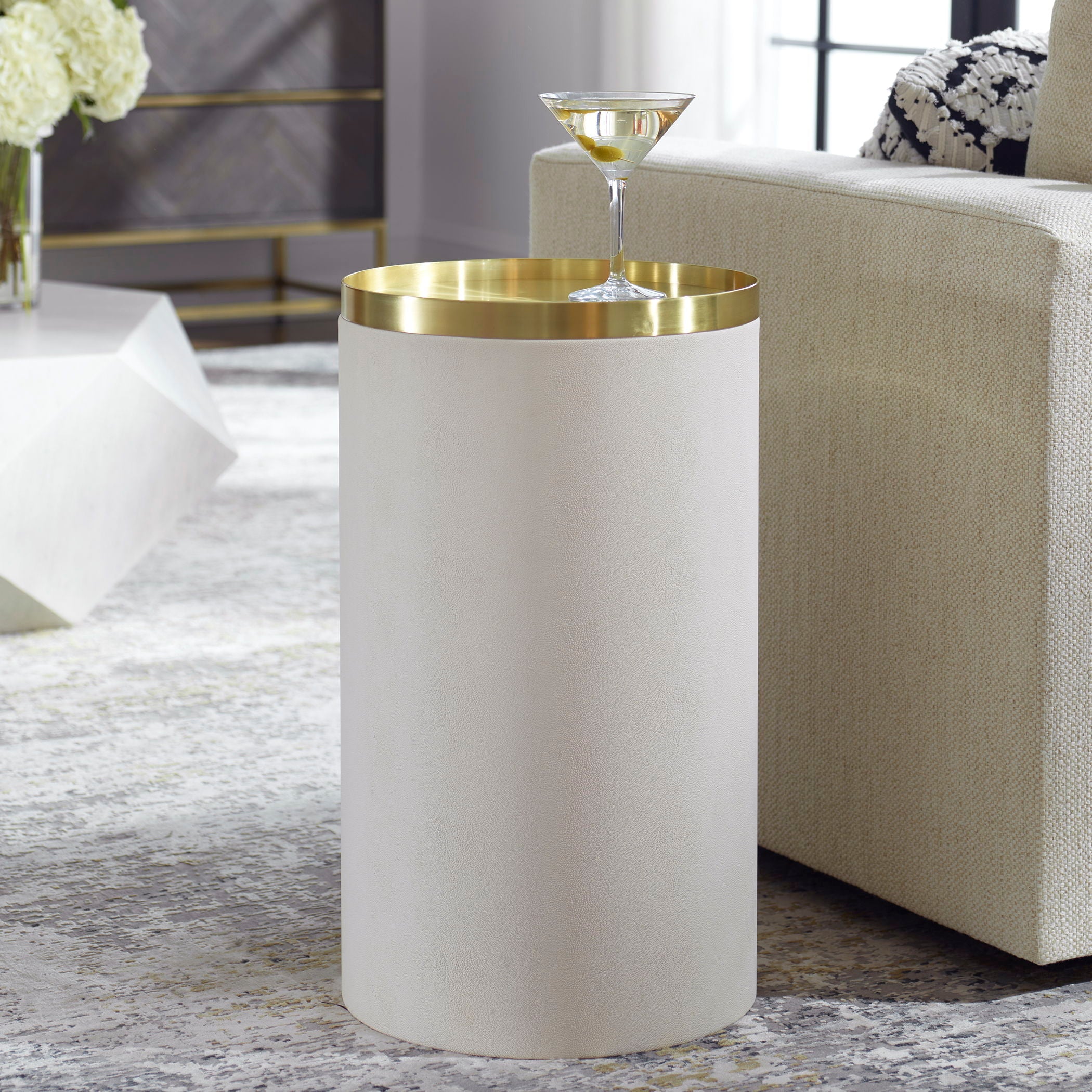 Circuit - Brass & White Accent Table - White - Image 2