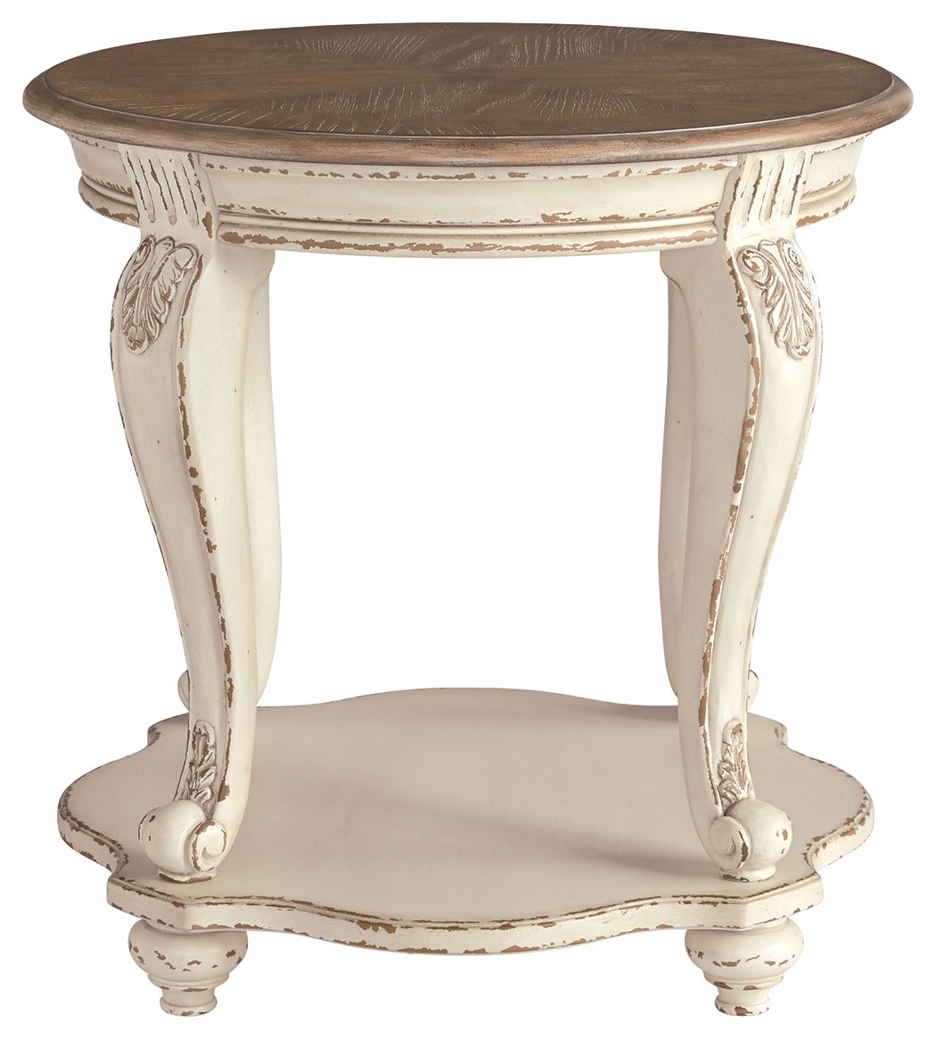 Realyn - Round End Table - White / Brown - Image 3
