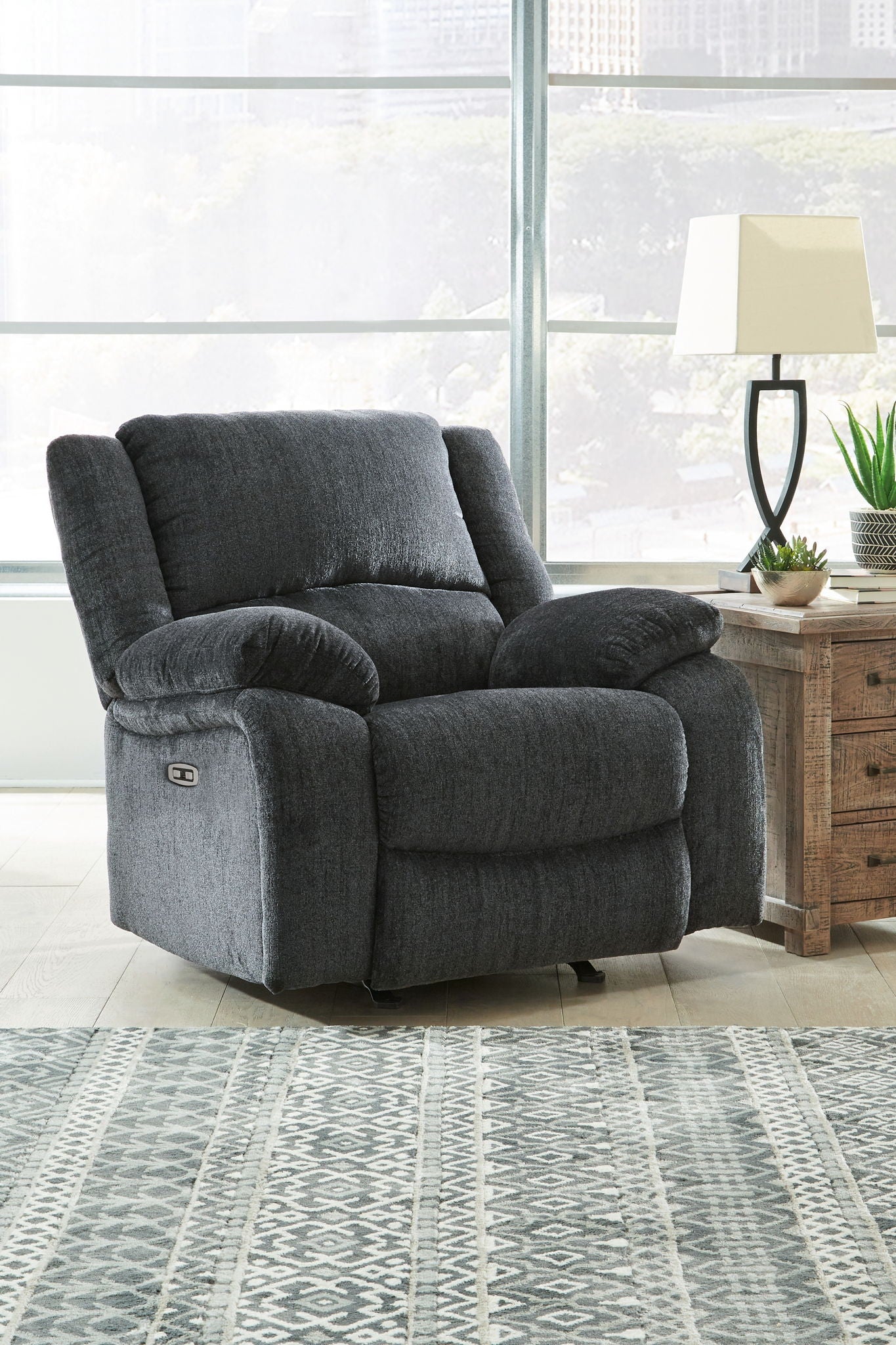 Draycoll - Power Rocker Recliner - Fabric - Slate - Image 3