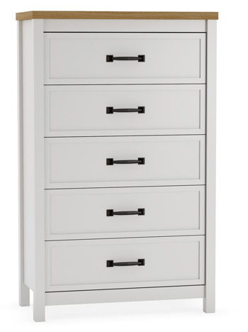 Kerisden – Five Drawer Chest – White / Brown