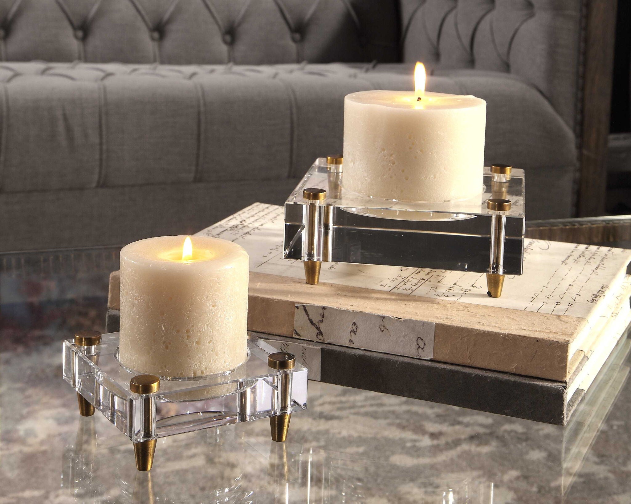 Claire - Crystal Block Candleholders (Set of 2) - Beige - Image 2