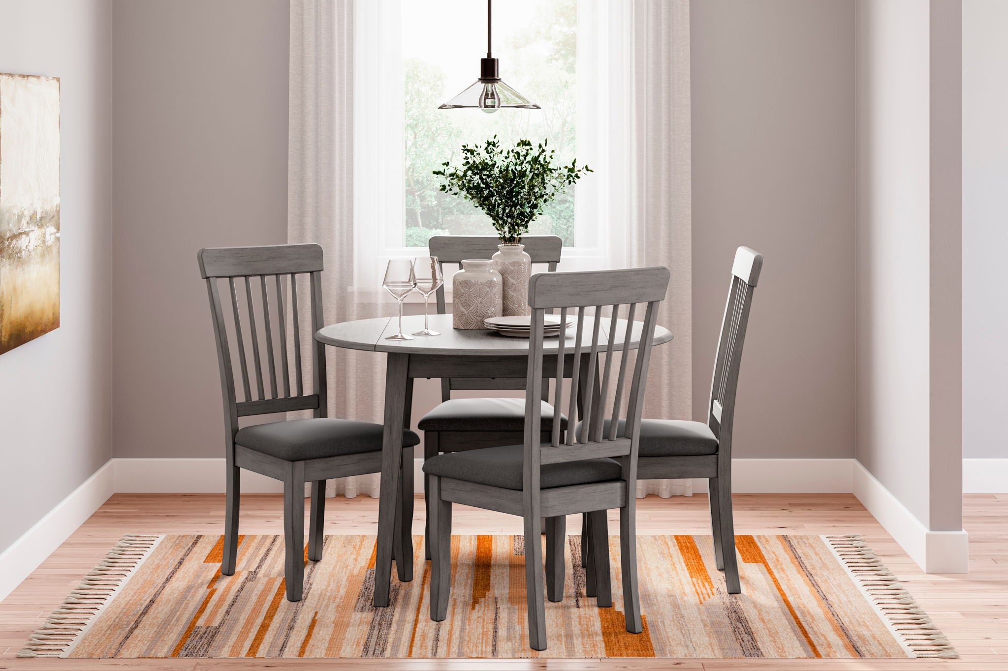 Shullden – 5 Pc. – Drop Leaf Table, 4 Side Chairs – Gray
