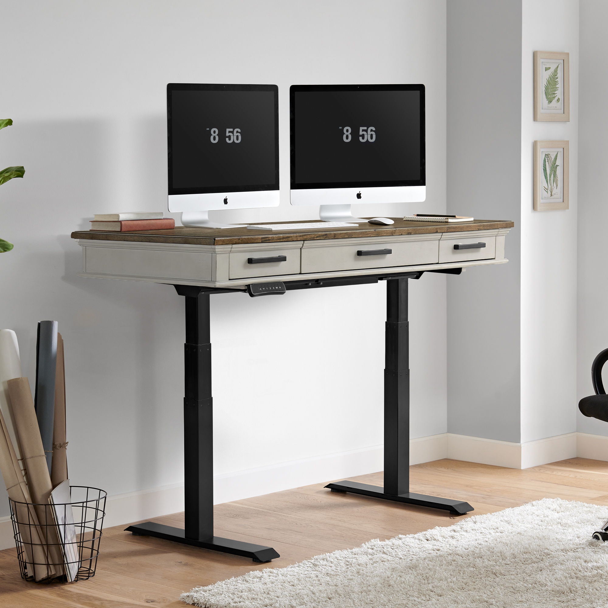 Drake - Lift Desk - Rustic White / French Oak - Image 2