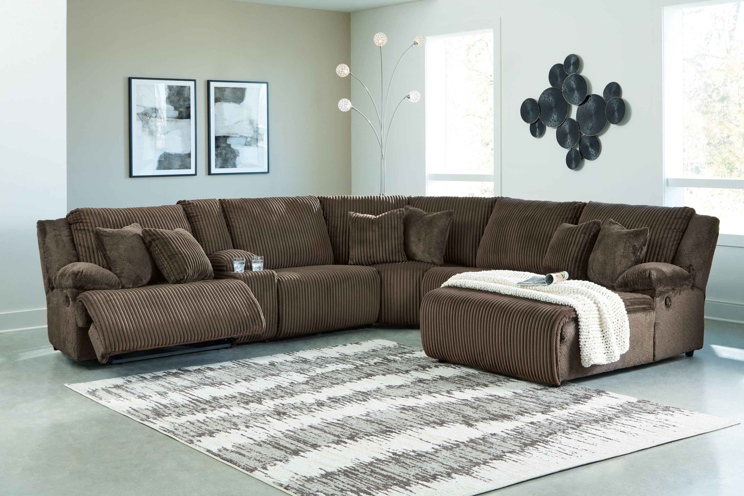 Top Tier - 6-Piece Reclining Sectional With Raf Press Back Chaise - Fabric - Chocolate - Image 2