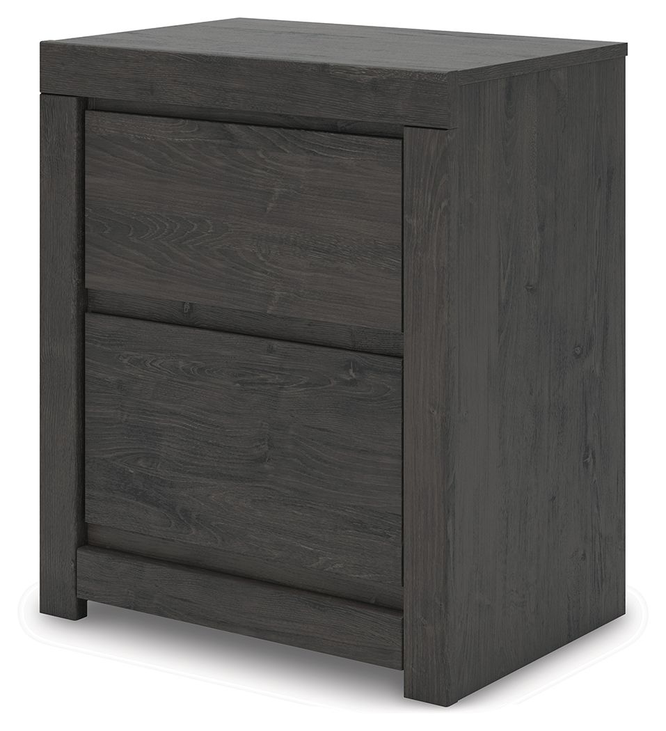 Fraluna - Two Drawer Night Stand - Charcoal - Image 2