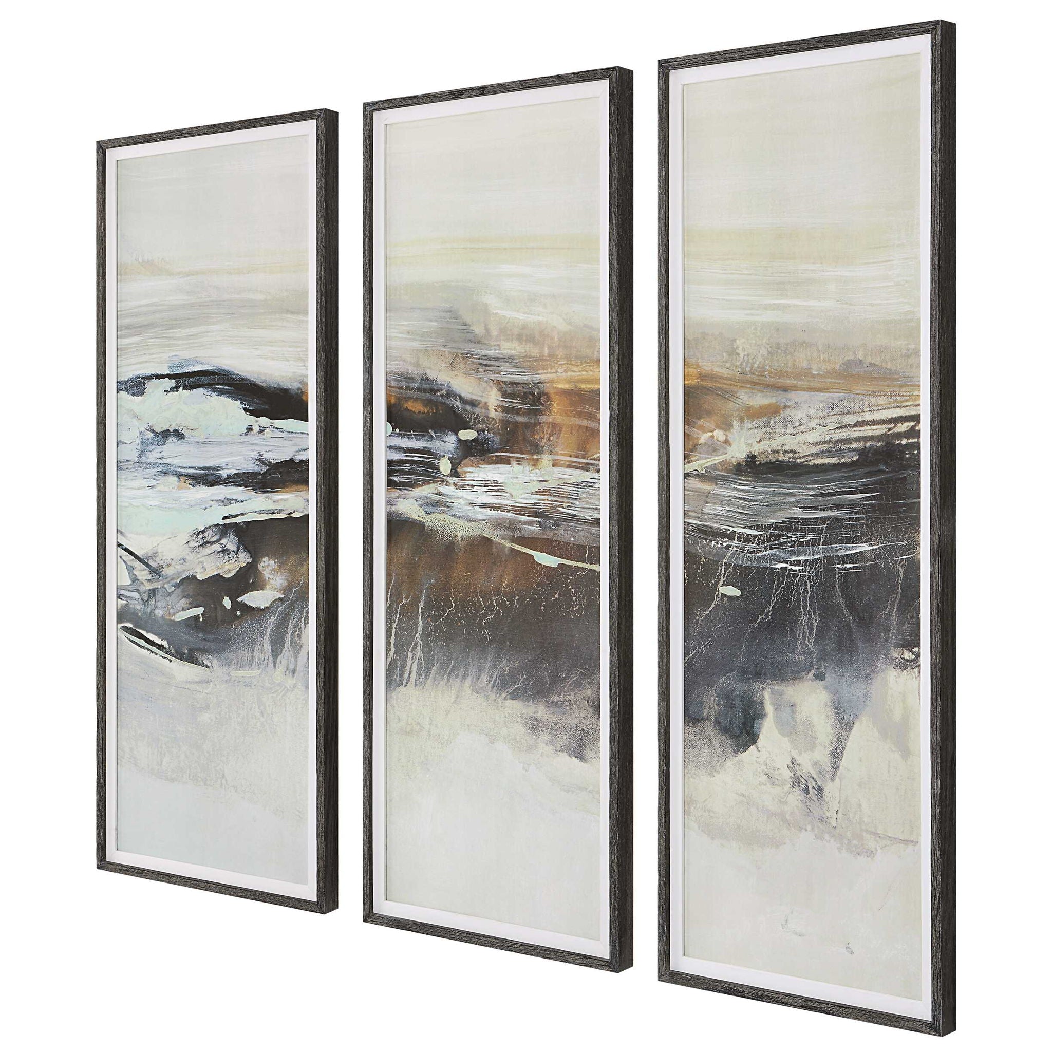 Graphite - Horizon Framed Prints (Set of 3) - Pearl Silver - Image 2