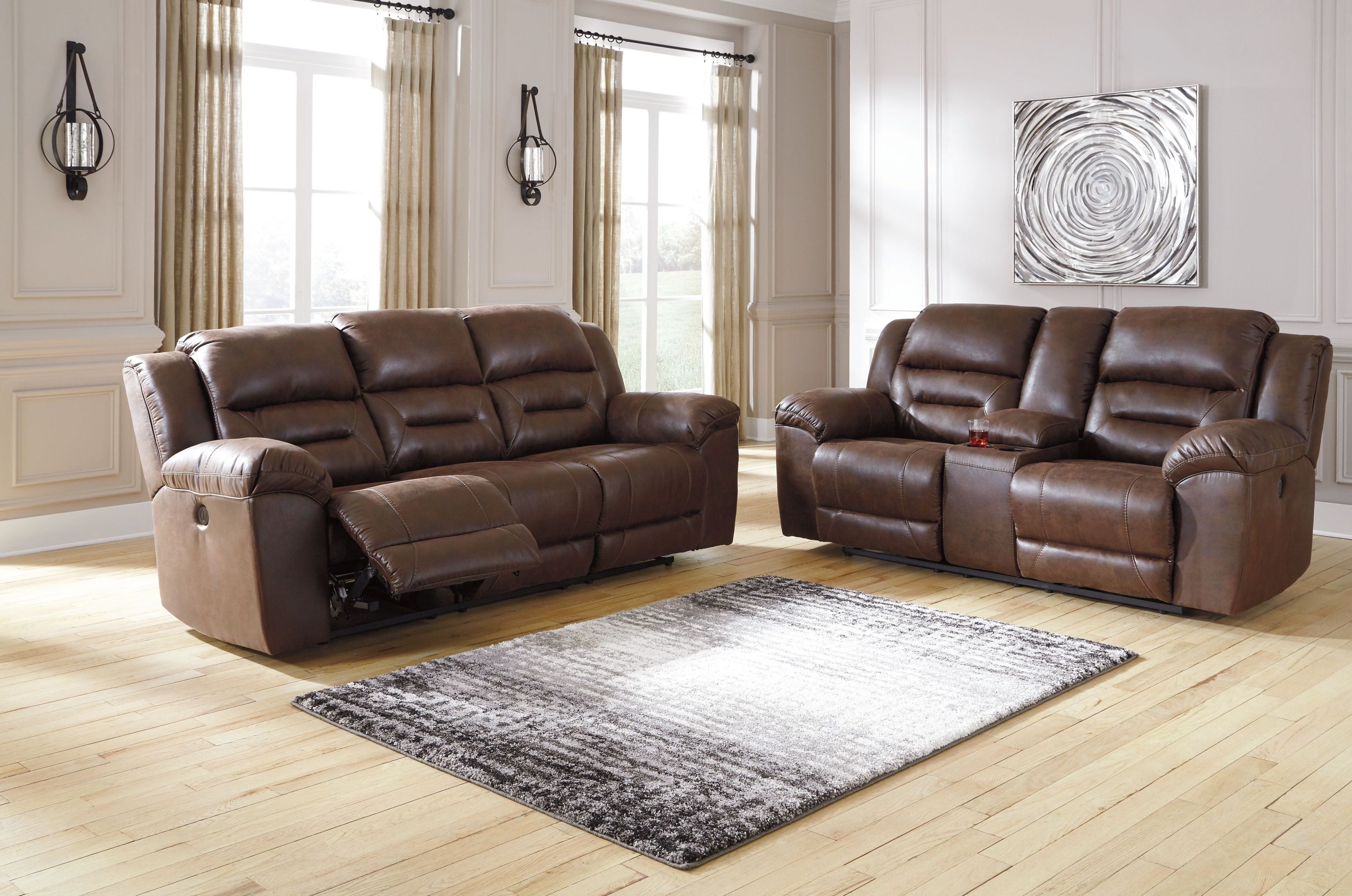 Stoneland - Dbl Reclining Loveseat with Console - Faux Leather - Chocolate - Image 2