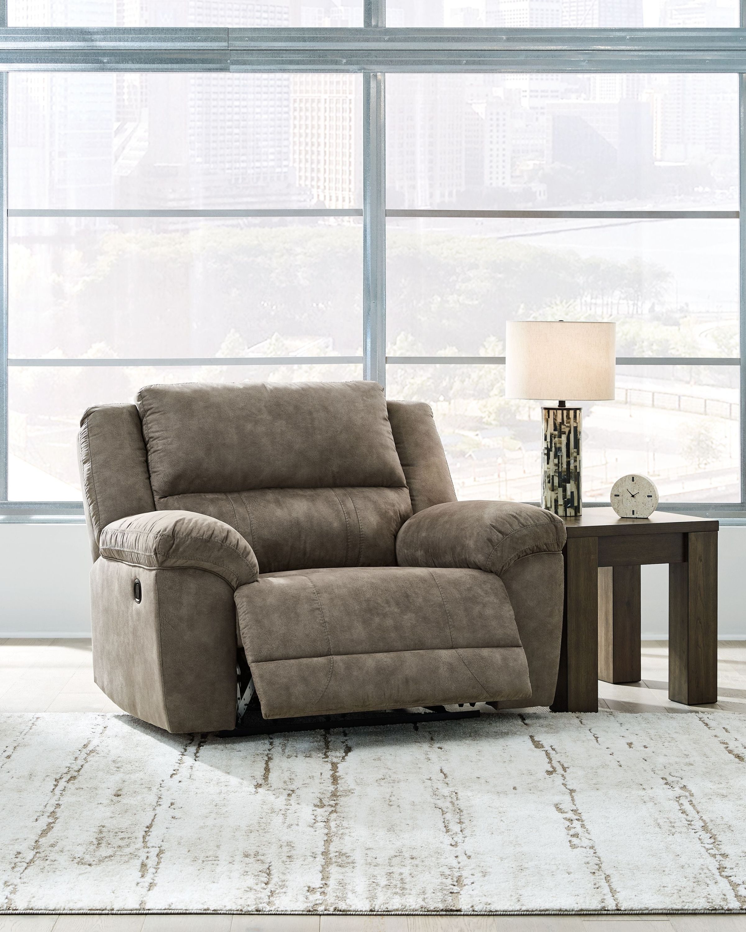 Laresview - Zero Wall Wide Seat Recliner - Faux Leather - Fossil - Image 3