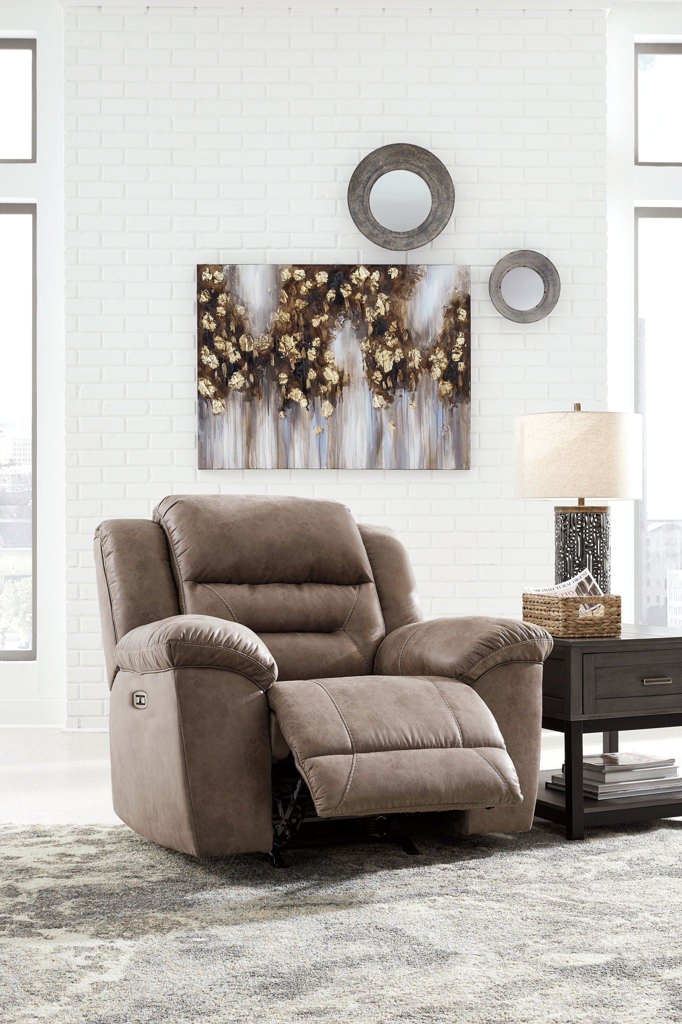 Stoneland - Power Rocker Recliner - Faux Leather - Fossil - Image 2