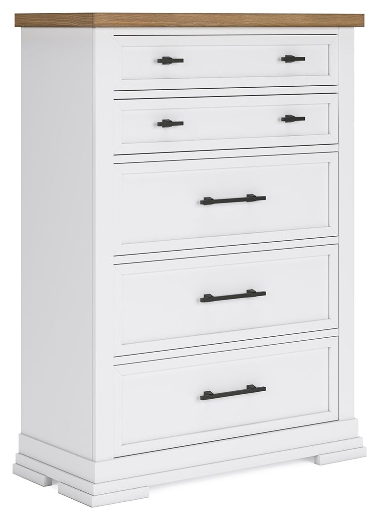 Ashbryn – Five Drawer Chest – White / Natural