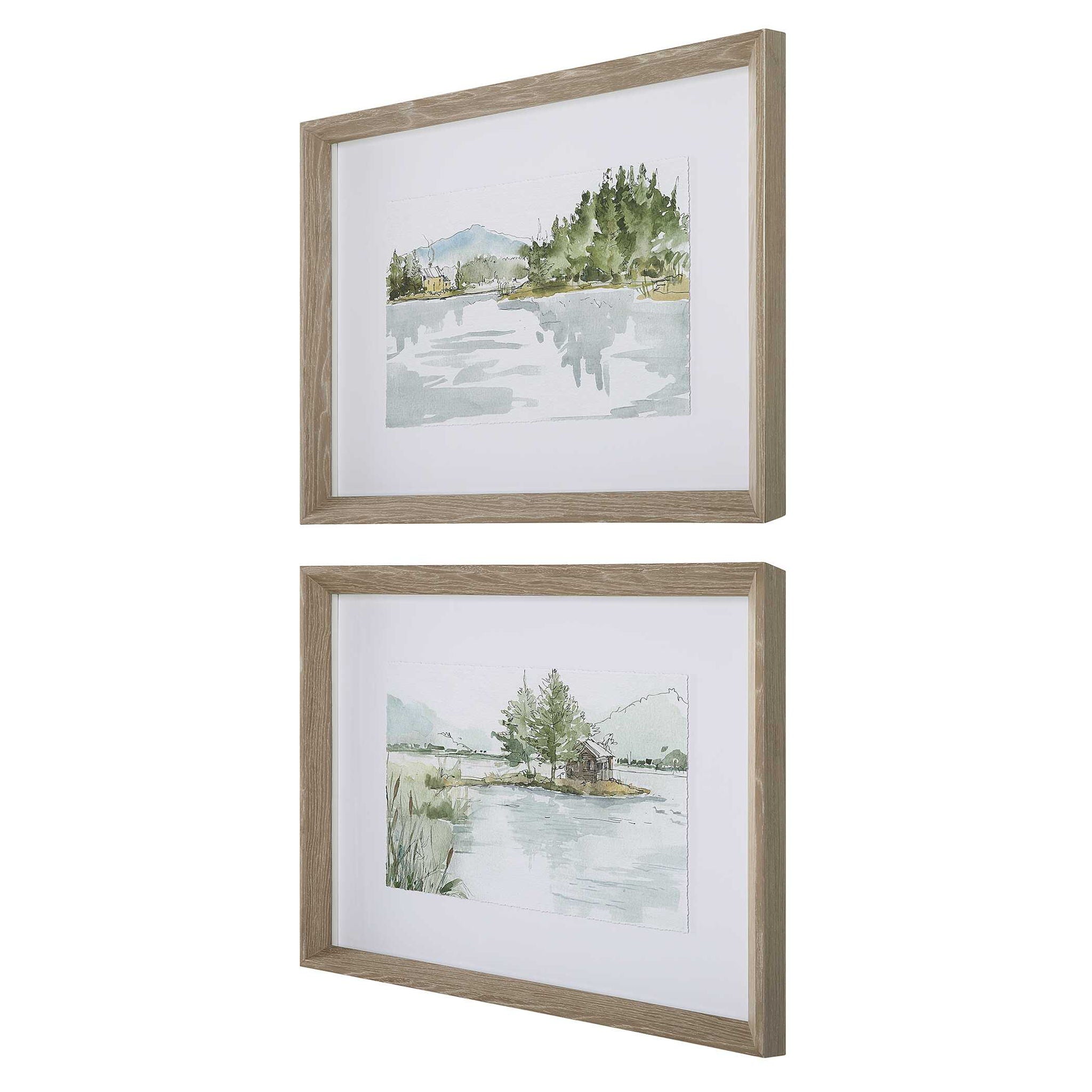 Serene - Lake Framed Prints (Set of 2) - Brown - Image 3