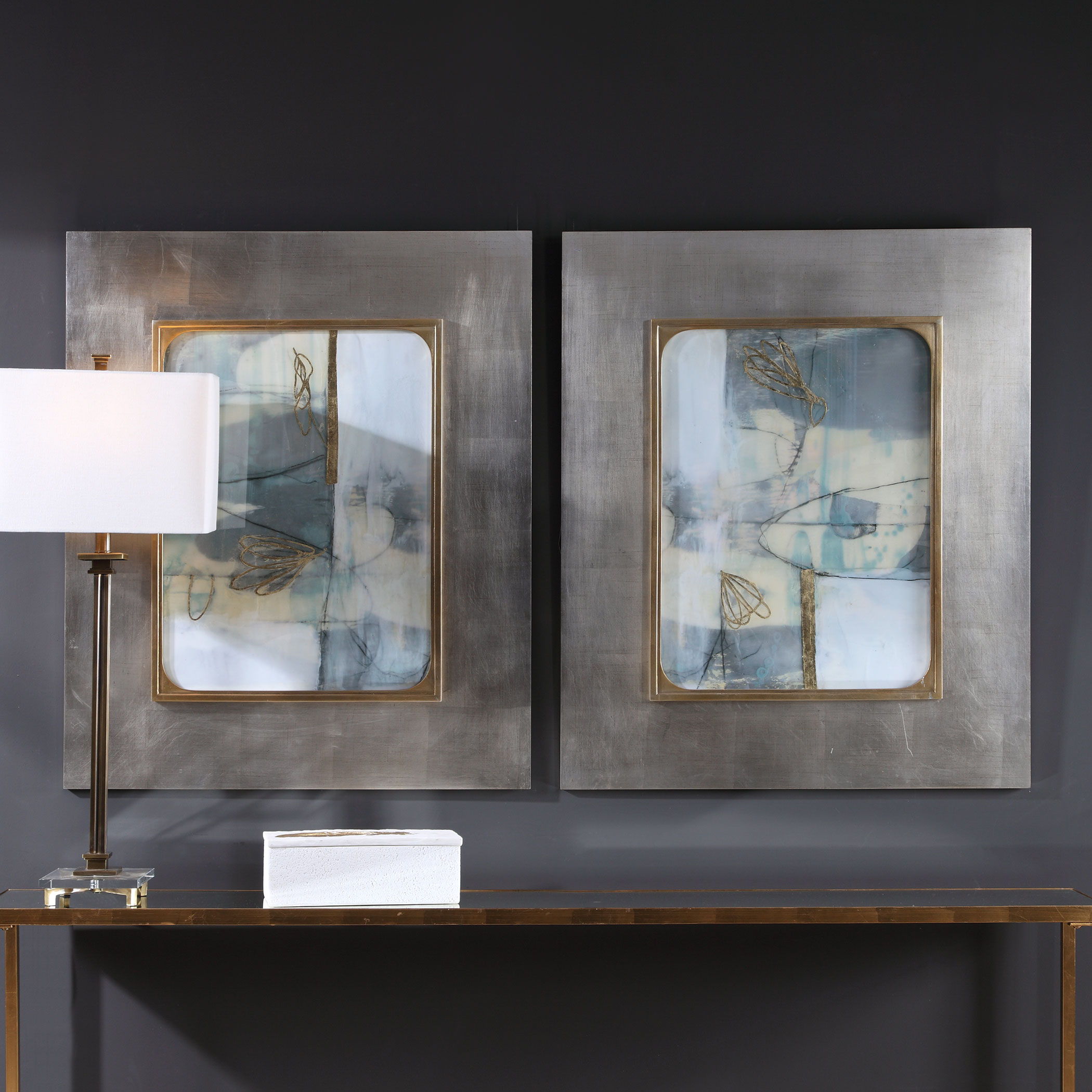 Gilded Whimsy - Abstract Prints (Set of 2) - Dark Gray - Image 2