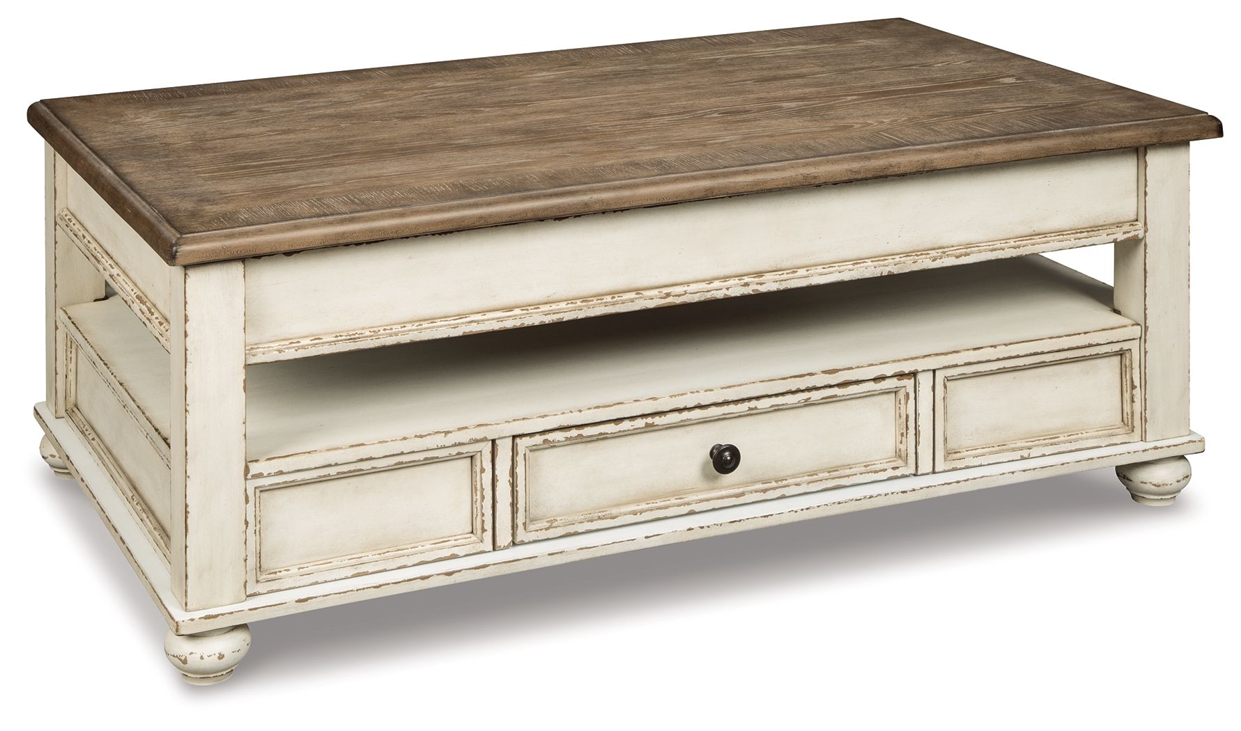 Realyn – Lift Top Cocktail Table – White / Brown