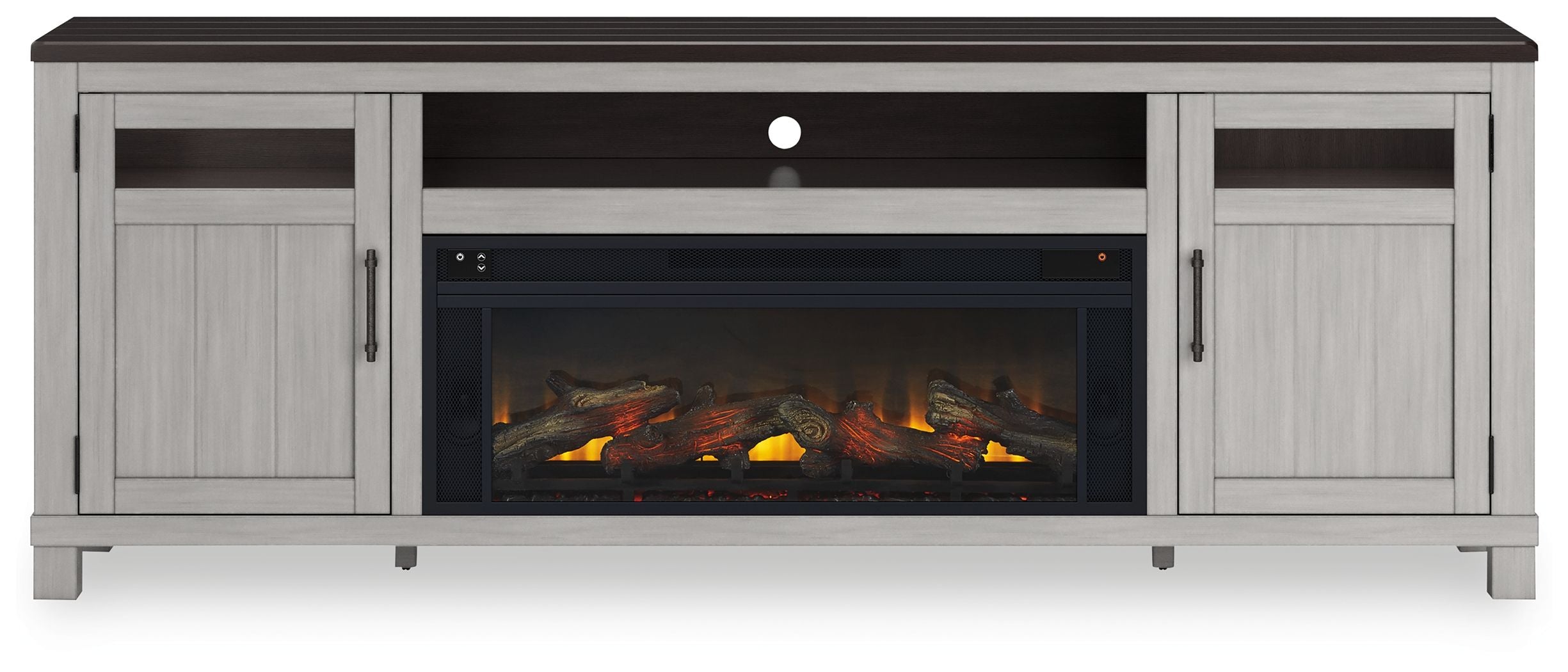 Darborn - 88" TV Stand With Electric Infrared Fireplace Insert - Gray / Brown - Image 3