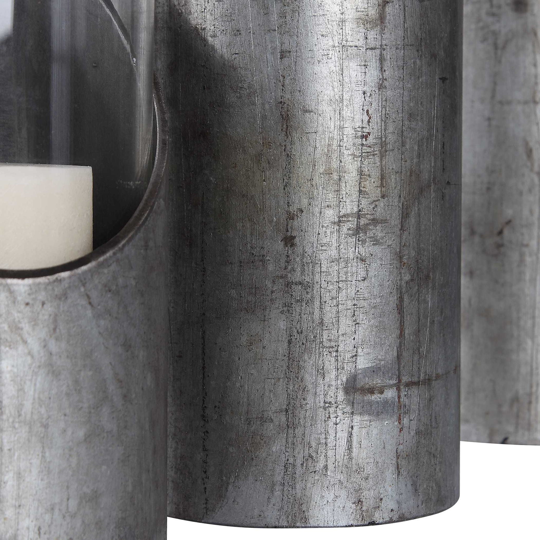 Karter - Iron & Glass Candleholders (Set of 3) - Pearl Silver & Dark Gray - Image 3