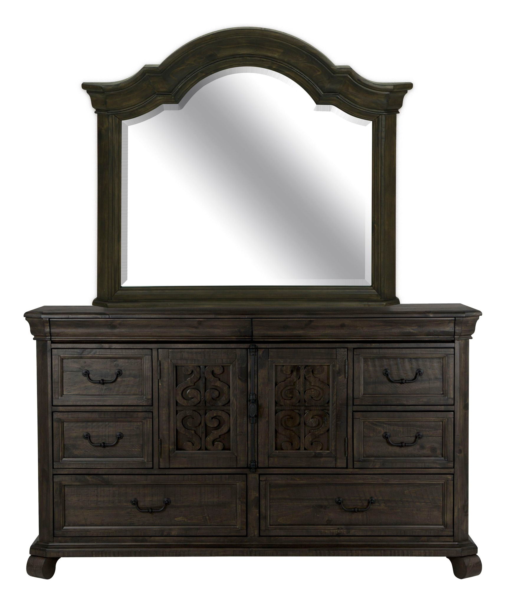 Bellamy – Drawer Dresser With Shaped Mirror – Peppercorn