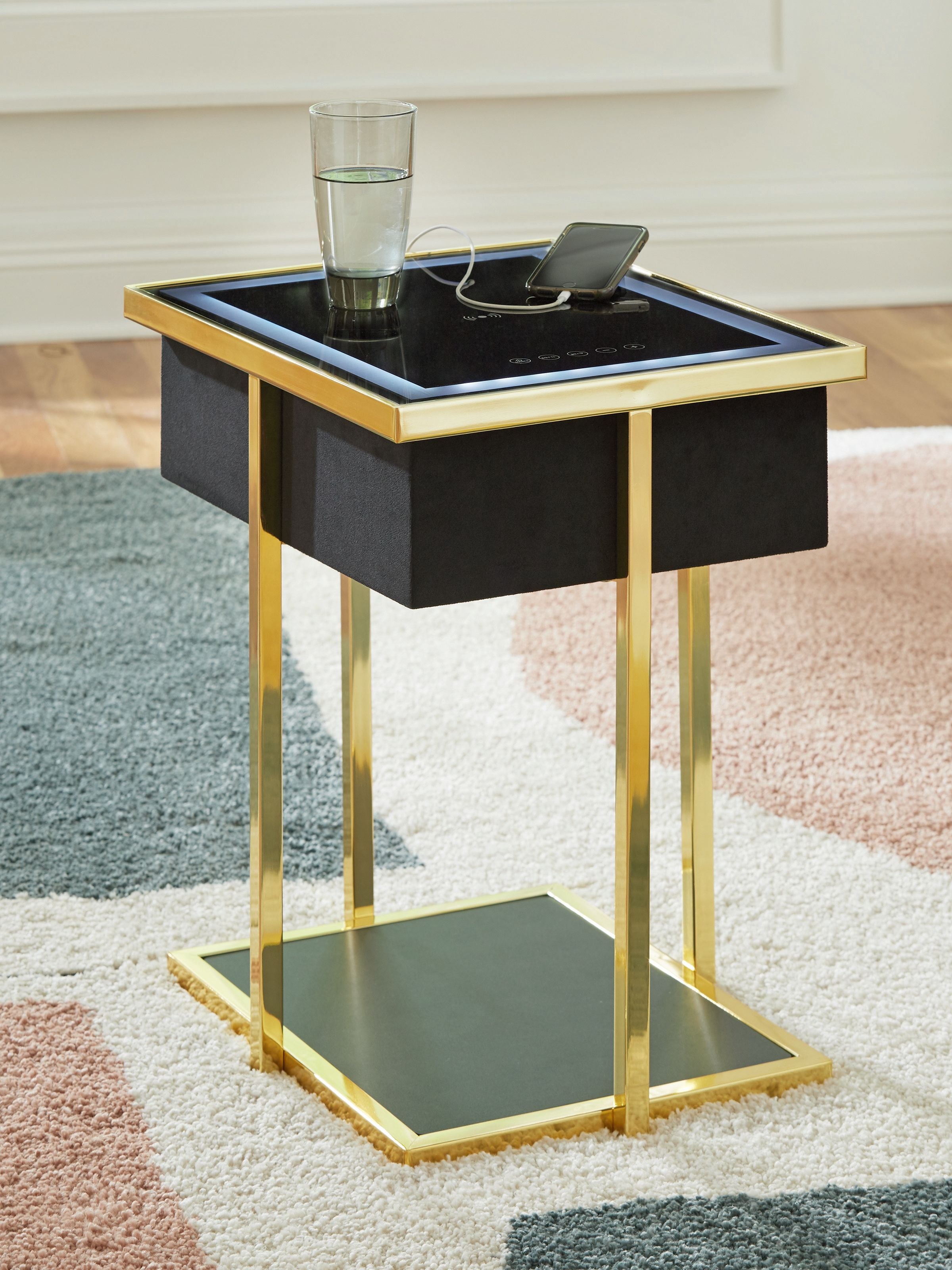 Rexwell - Accent Table With Speaker - Black / Gold Finish - Image 3