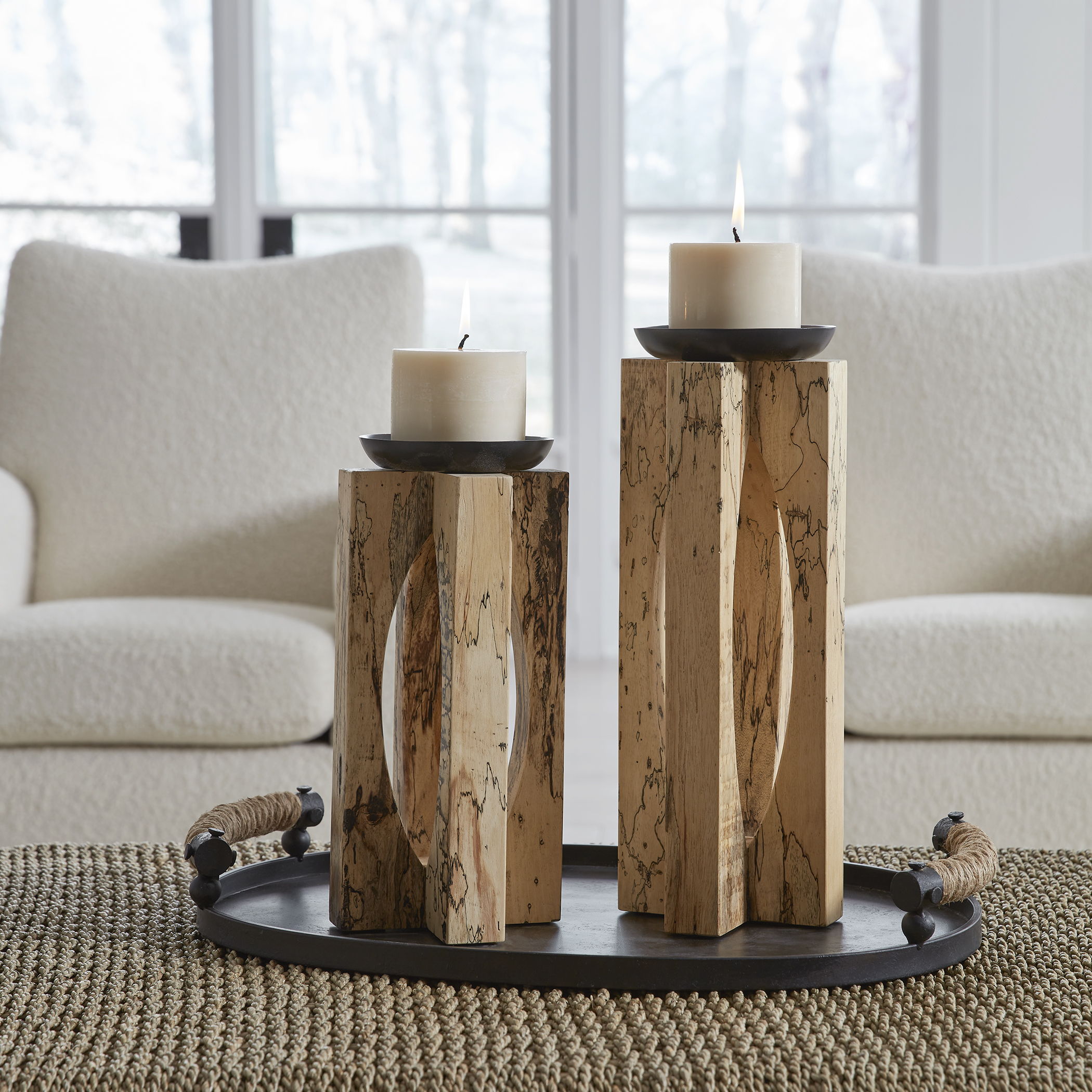 Ilva - Wood Candleholders (Set of 2) - Light Brown - Image 2