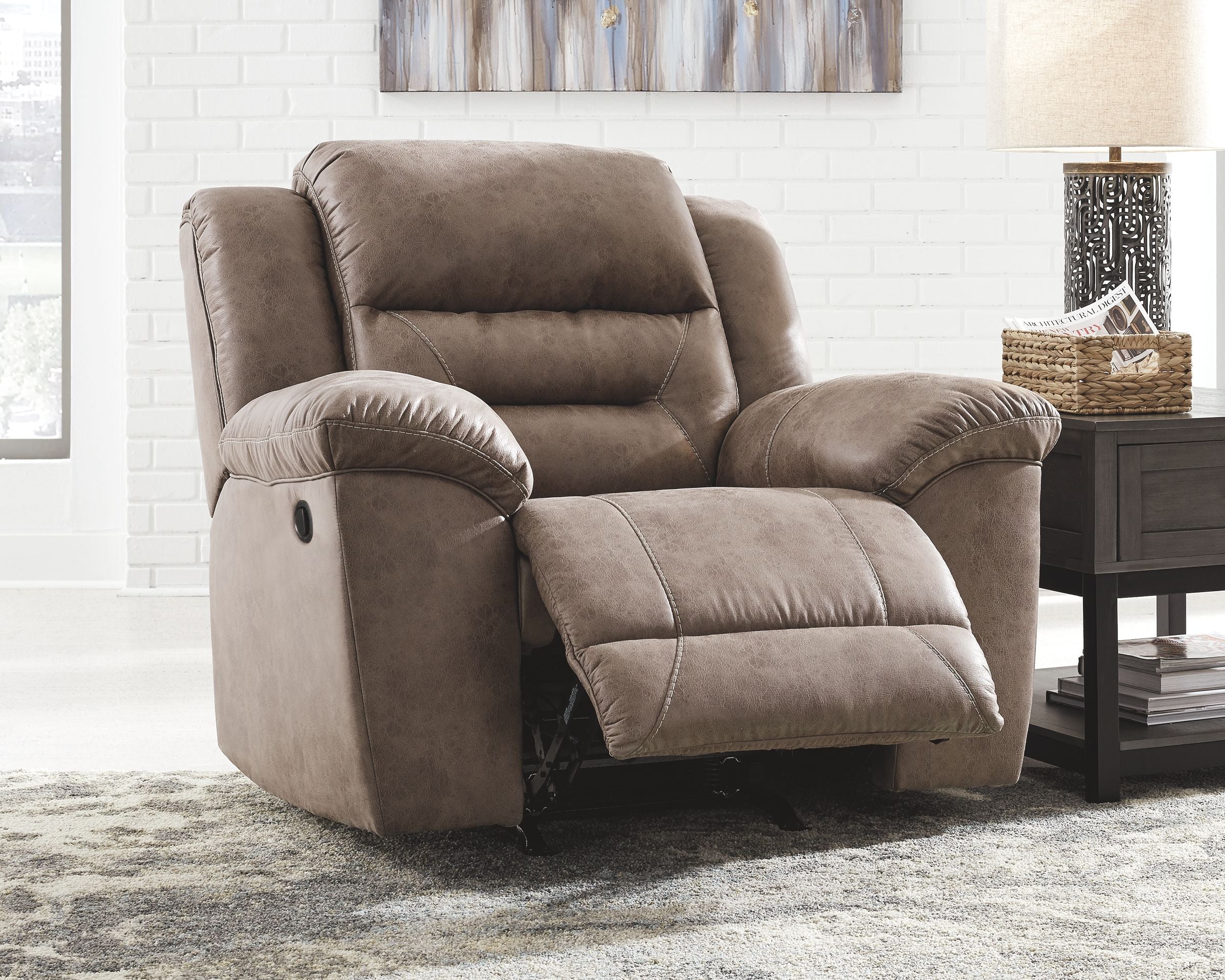 Stoneland - Rocker Recliner - Faux Leather - Fossil - Image 2