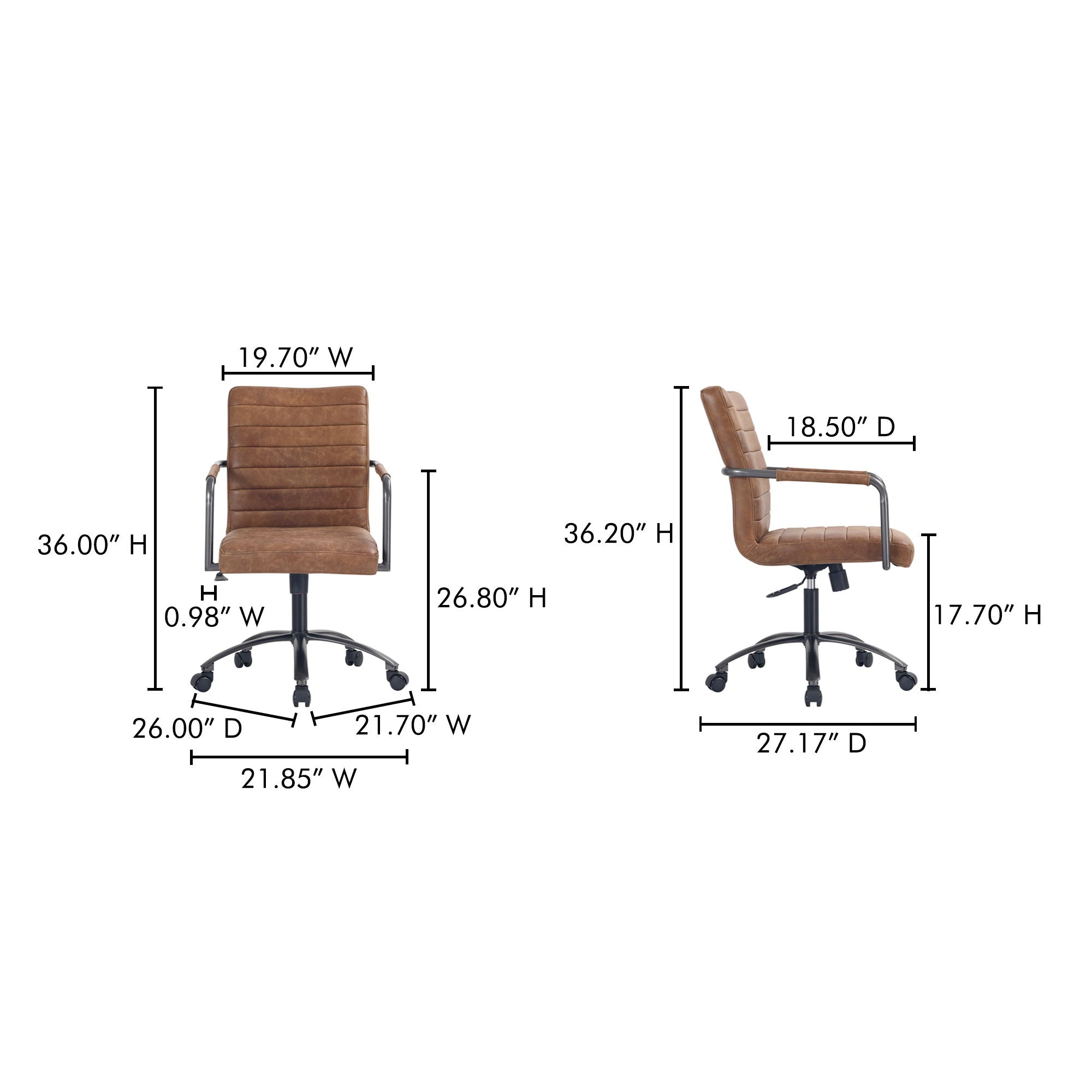 Roy - Open Road Leather Office Chair - Brown - Image 2