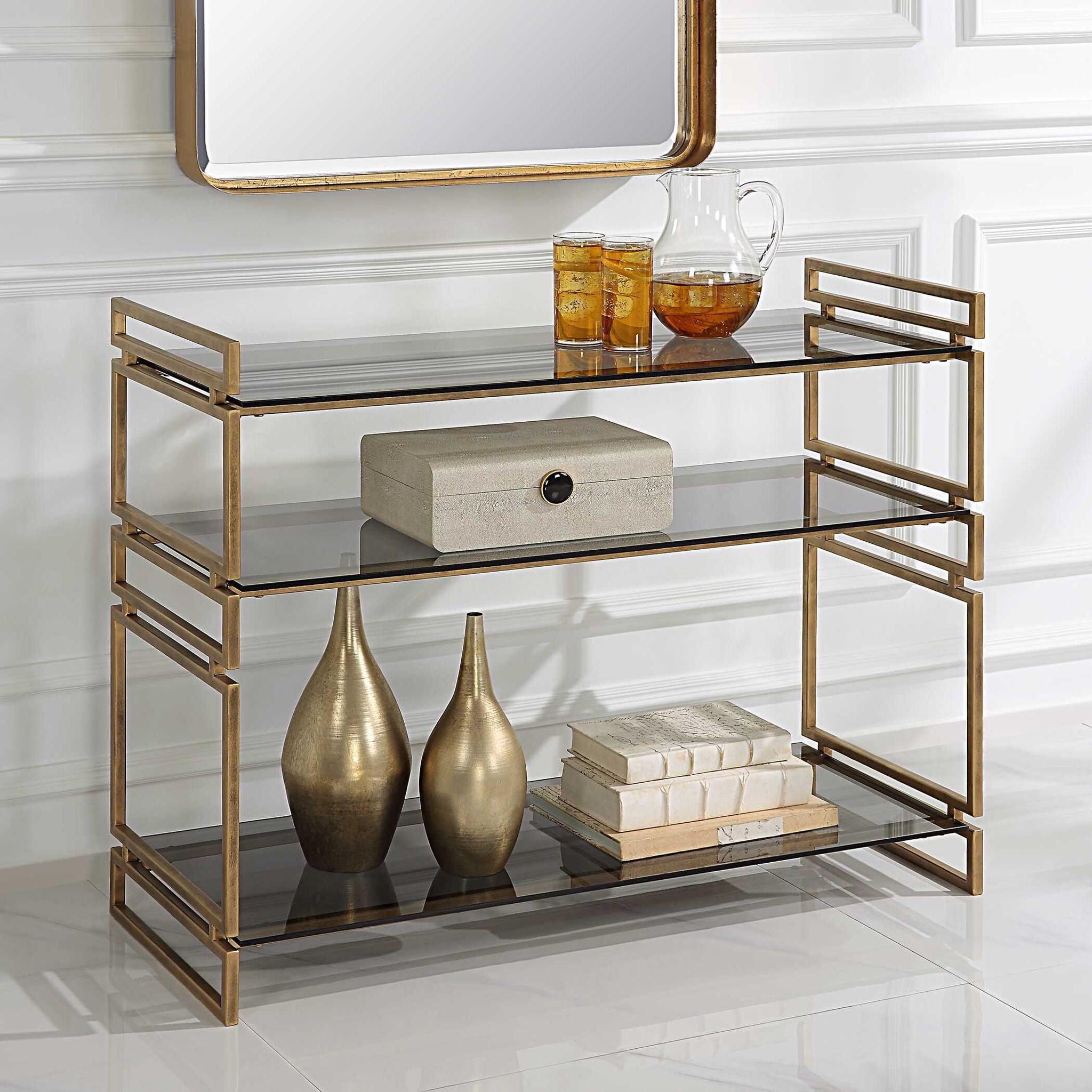 Stacked Up - Glass Console Table - Gray - Image 2