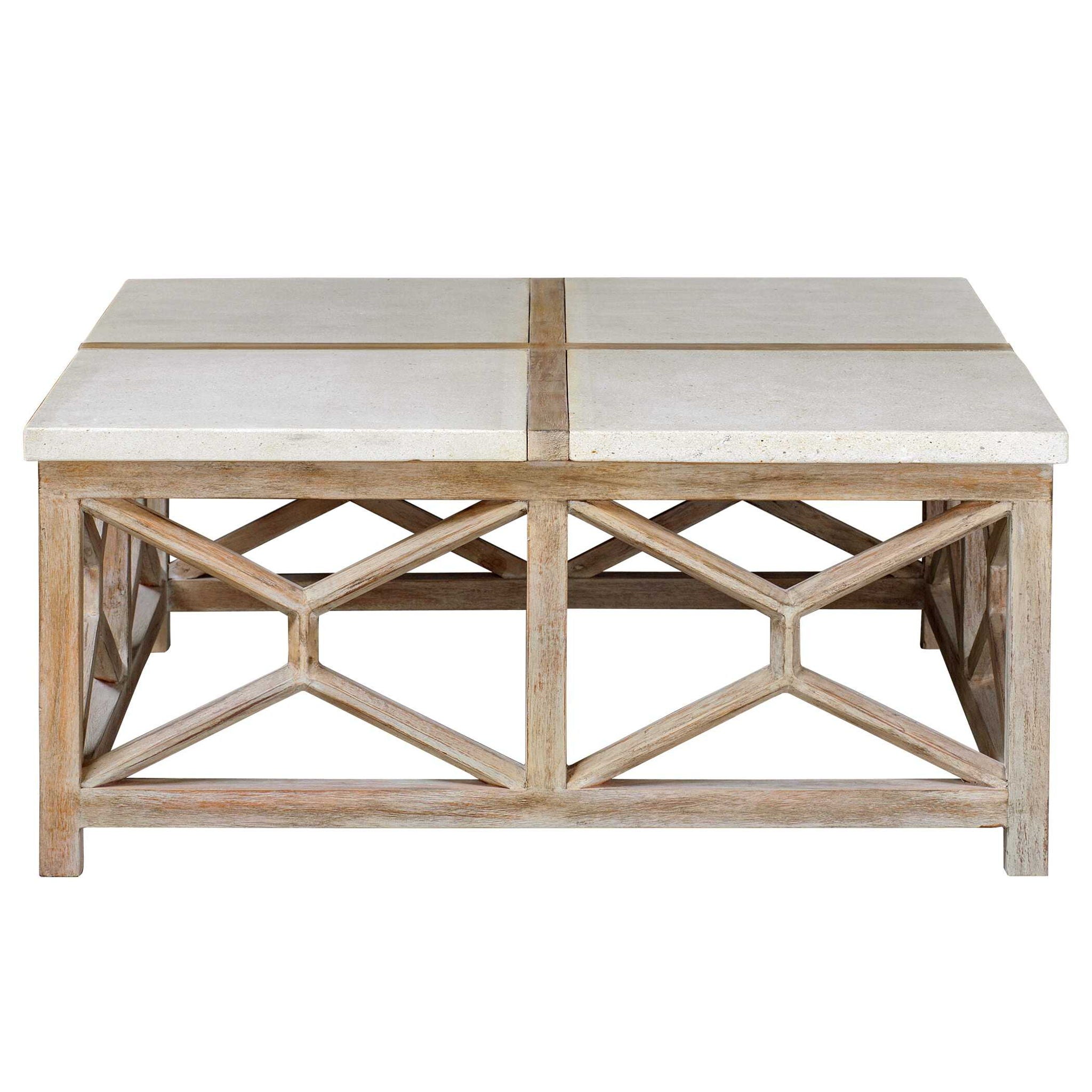 Catali - Stone Coffee Table - White & Light Brown - Image 3