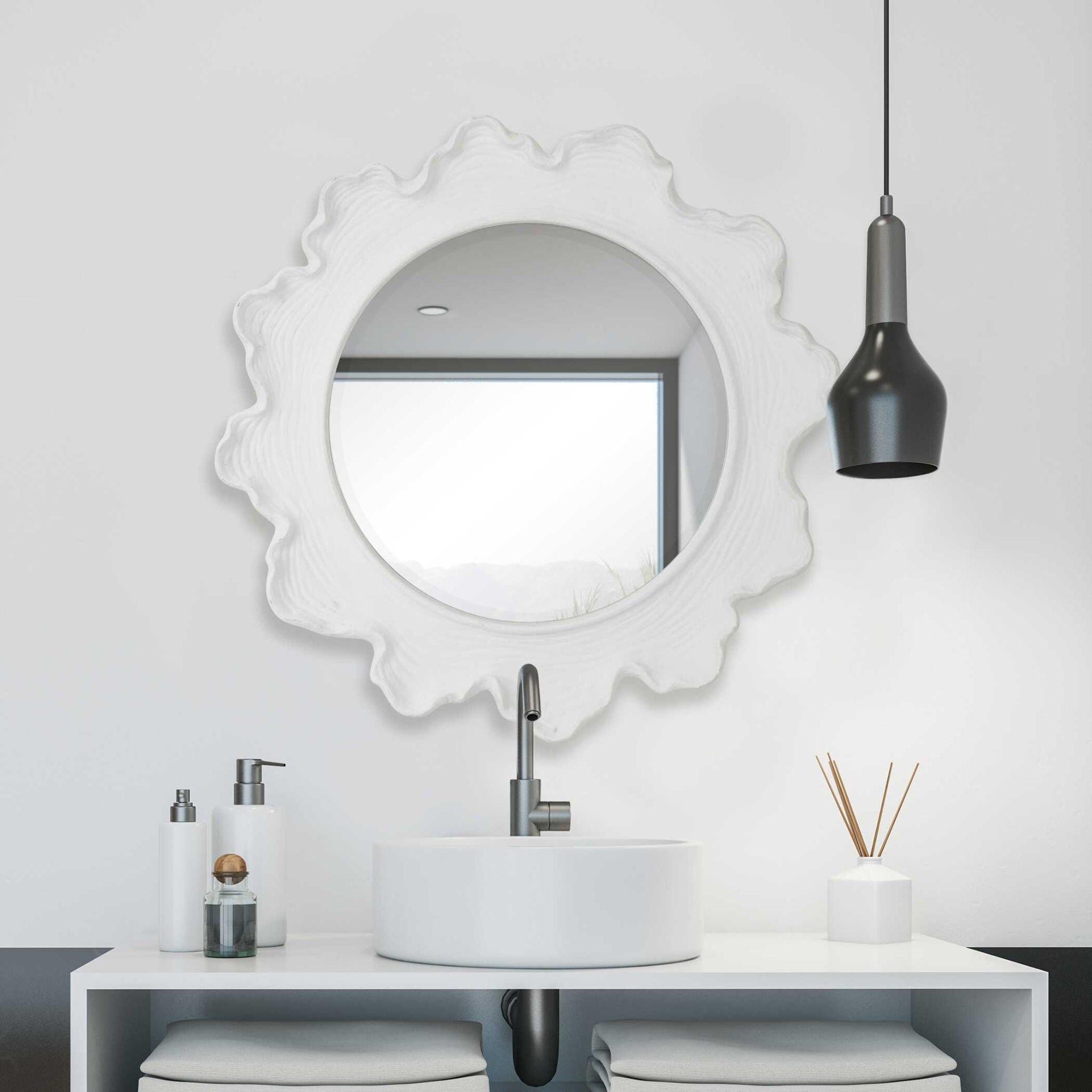 Sea Coral - Round Mirror - White - Image 3