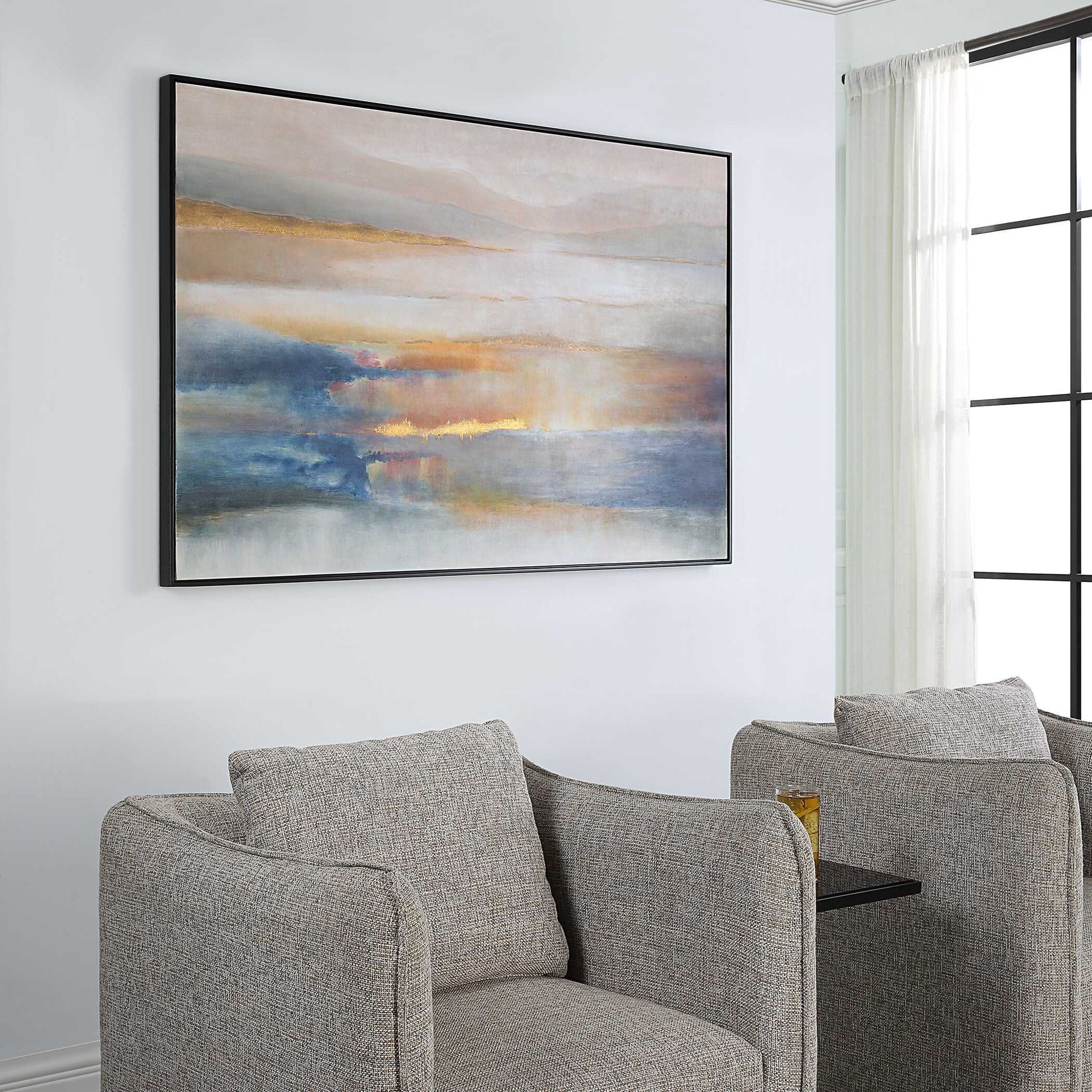 Seafaring Dusk - Hand Painted Abstract Art - Beige - Image 3