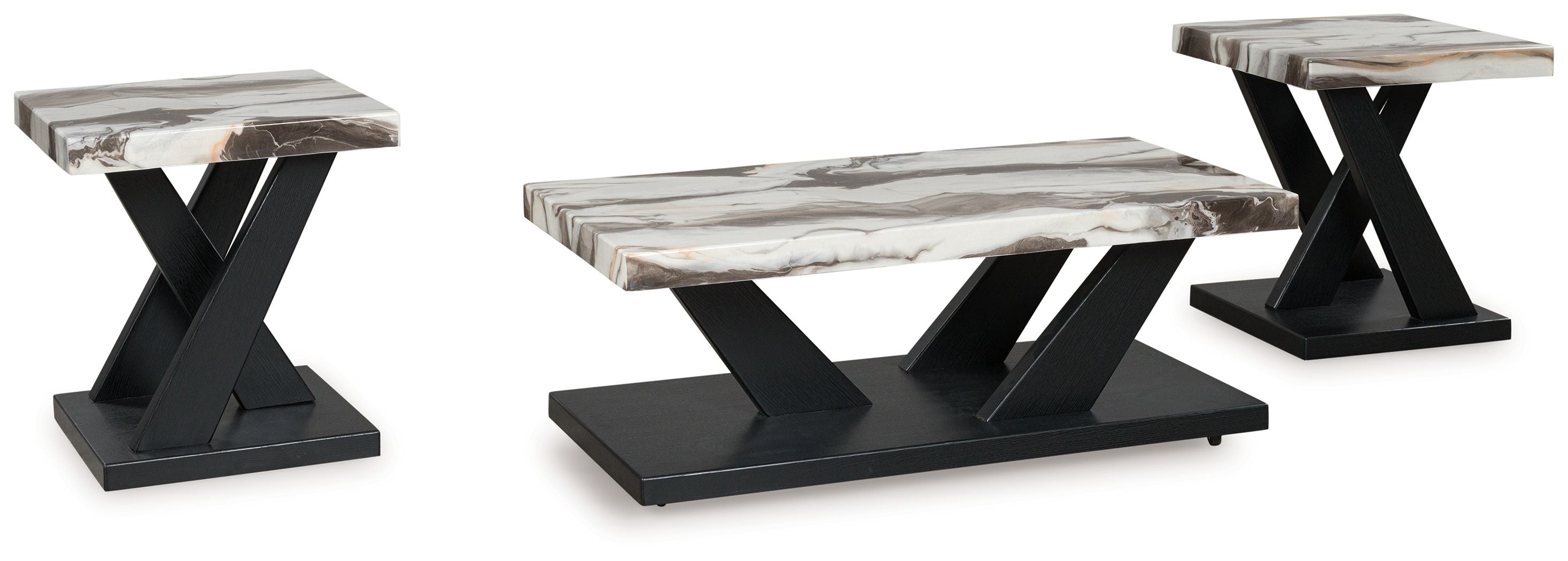 Cendill – Occasional Table Set (Set of 3) – Dark Brown / White / Black