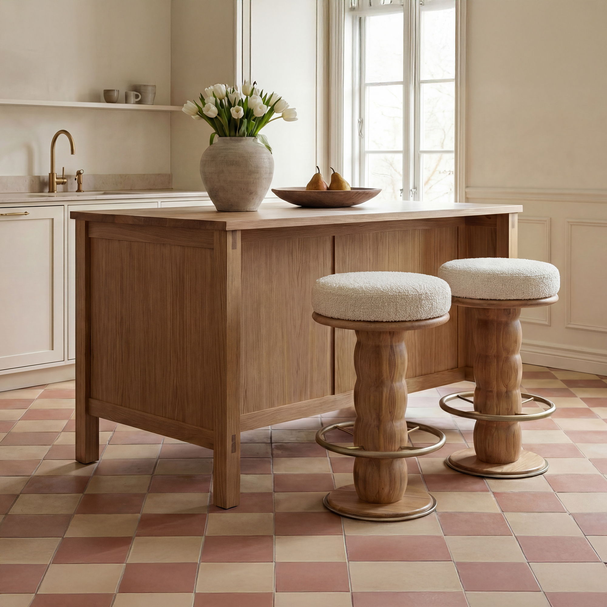 Nio - Swivel Counter Stool - White Mist / Light Brown - Image 1