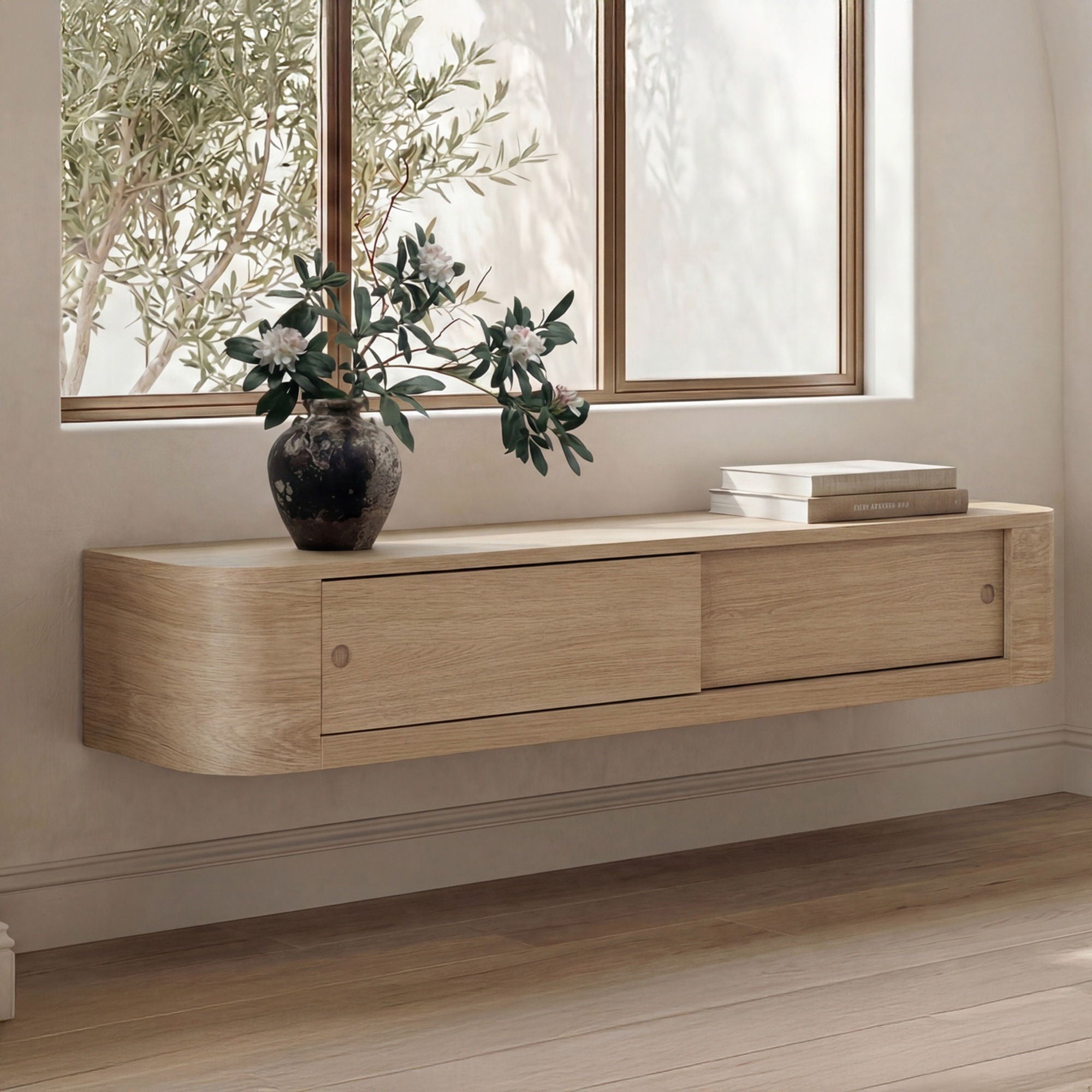 Round - Off Floating Console Table - Natural - Image 1