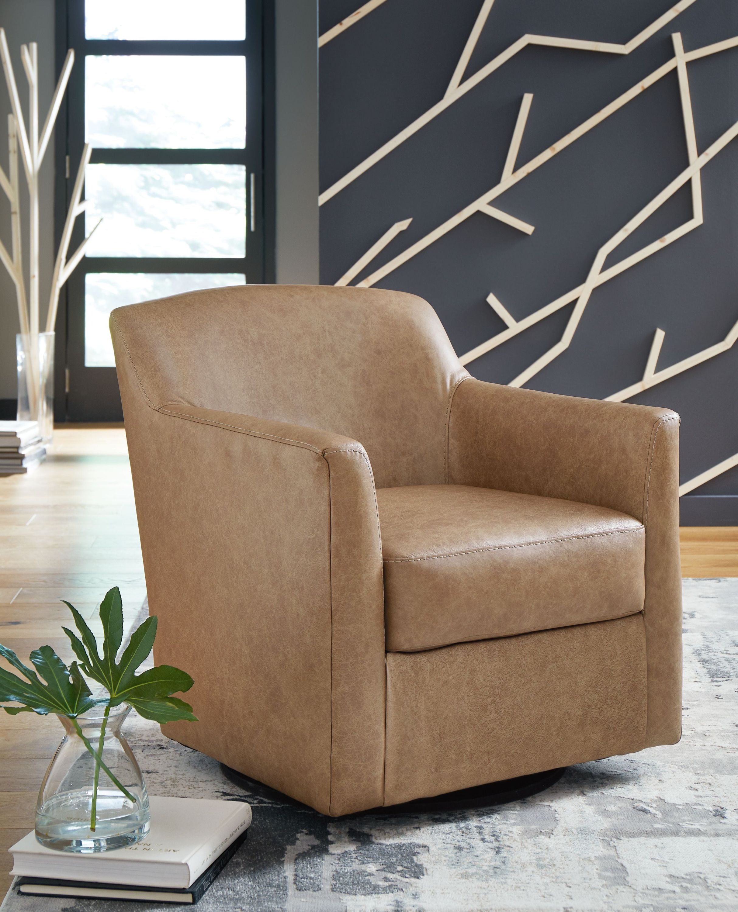 Bradney - Swivel Accent Chair - Leather Match - Tumbleweed - Image 3