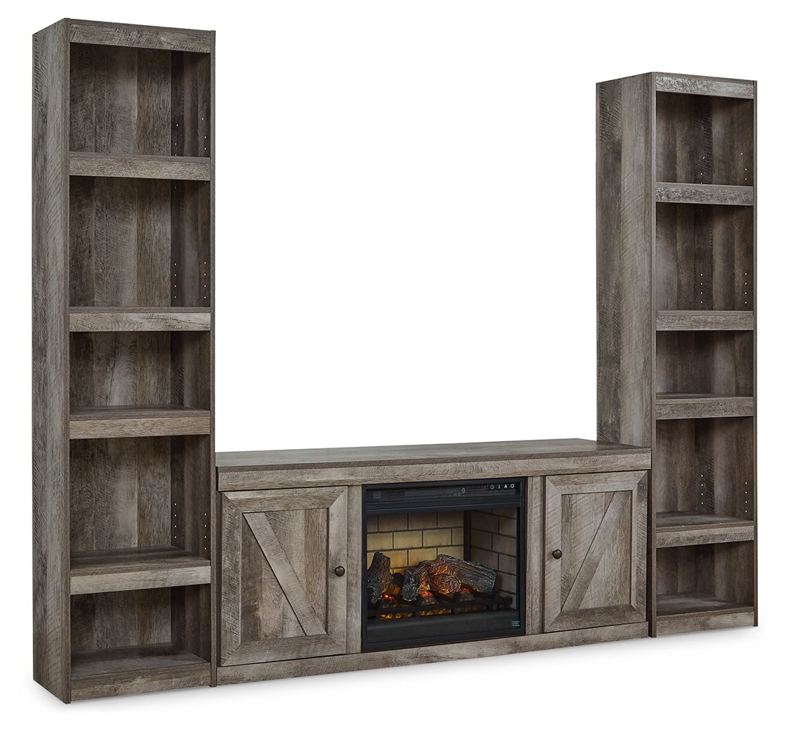 Wynnlow – 3-Piece Entertainment Center With Electric Fireplace – Gray