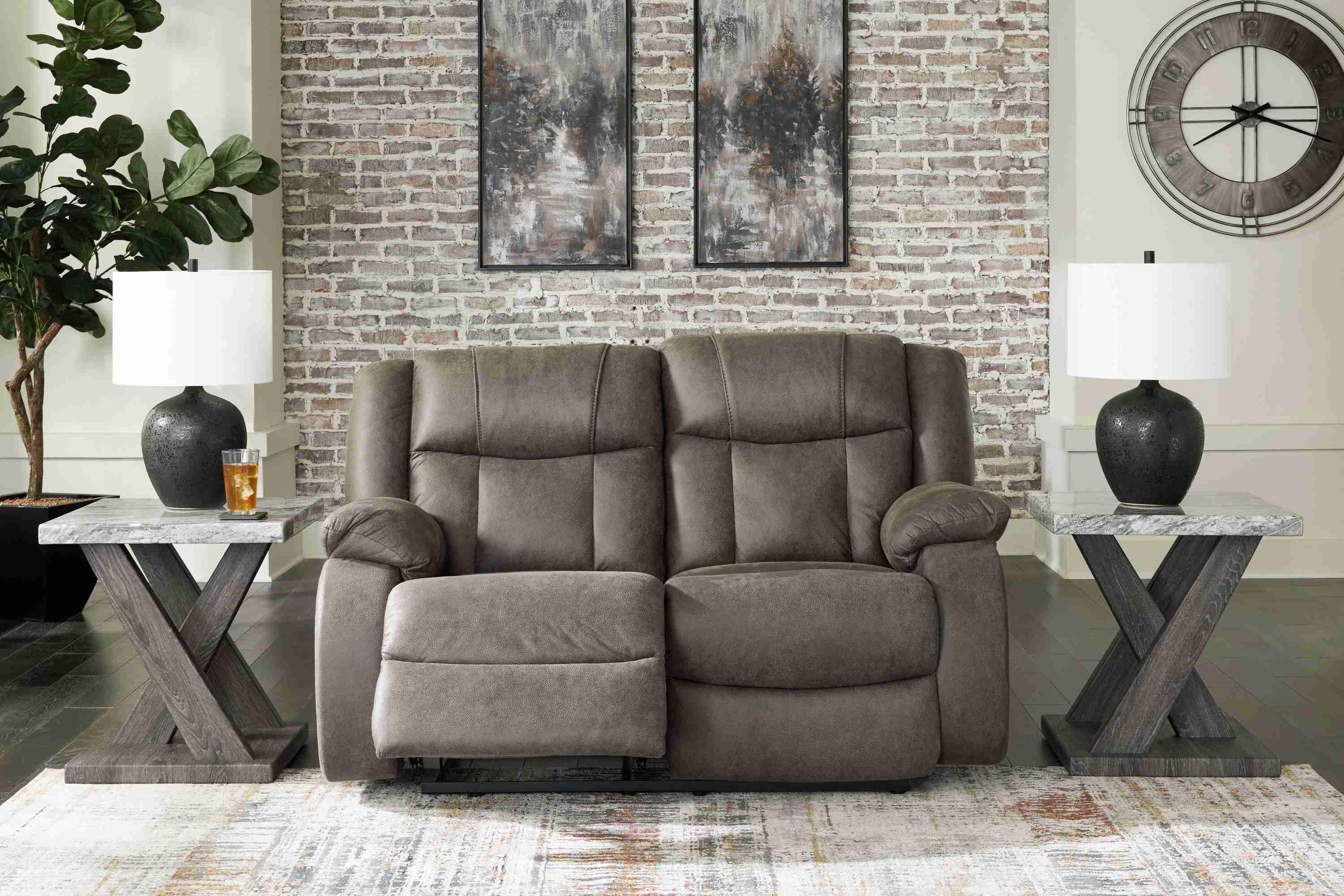 First Base - Reclining Loveseat - Faux Leather - Gunmetal - Image 3