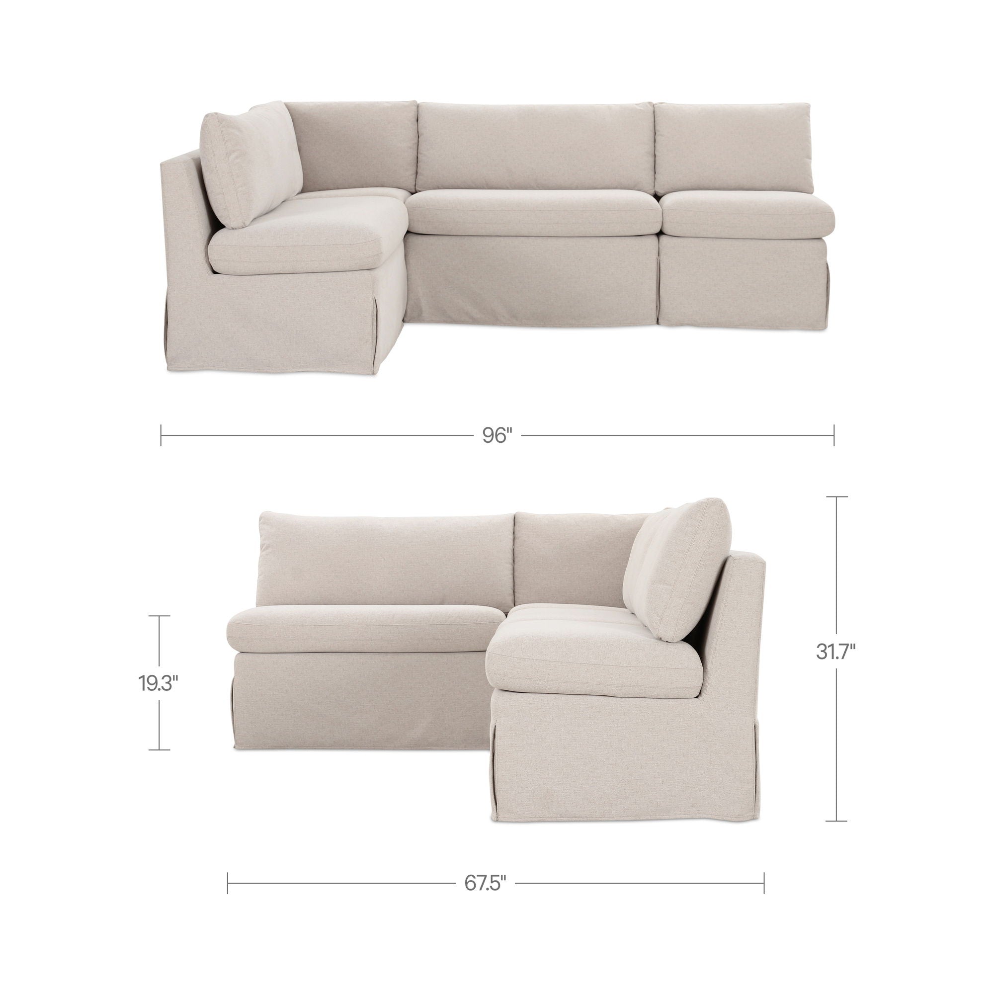 Fable - Slipcover Dining Banquette L-Shape Sectional With Slipper Chair - Beige - Image 2