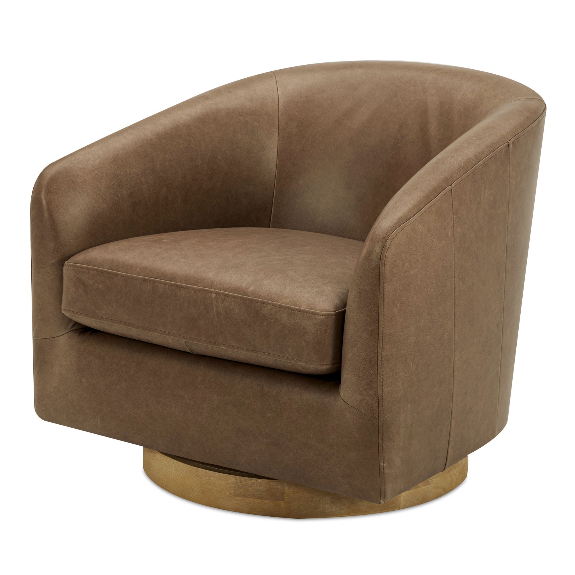 Oscy - Leather Swivel Chair - Brown - Image 3