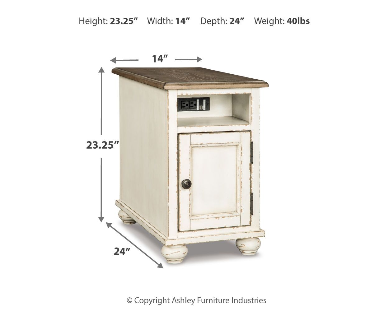 Realyn - Chair Side End Table - AC / USB - White / Brown - Image 3