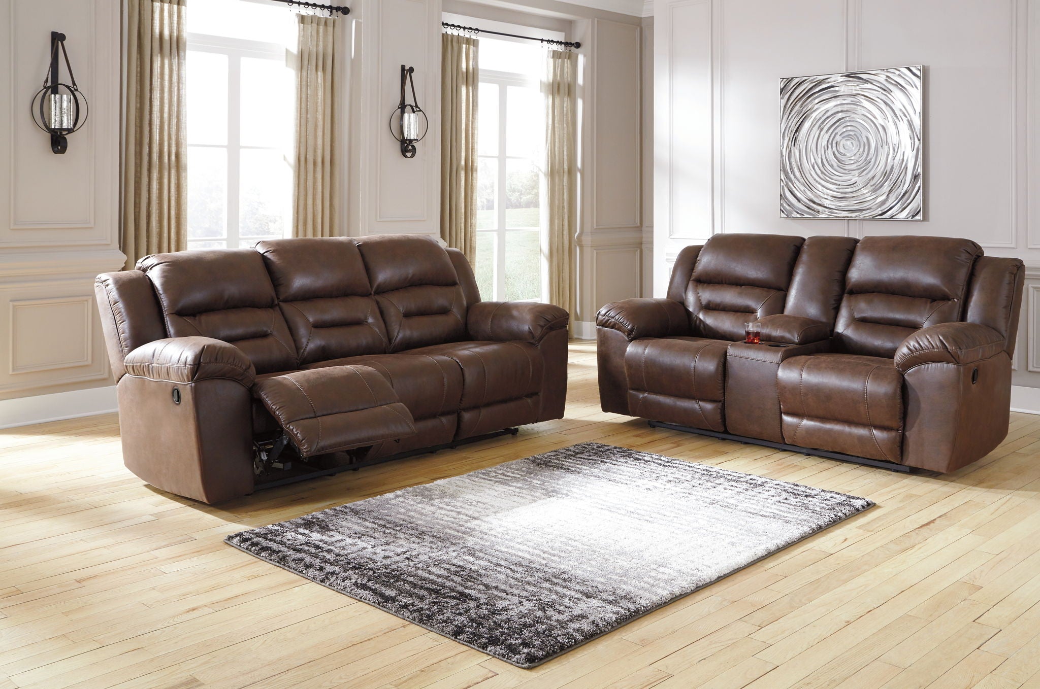 Stoneland - Reclining Sofa - Faux Leather - Chocolate - Image 3