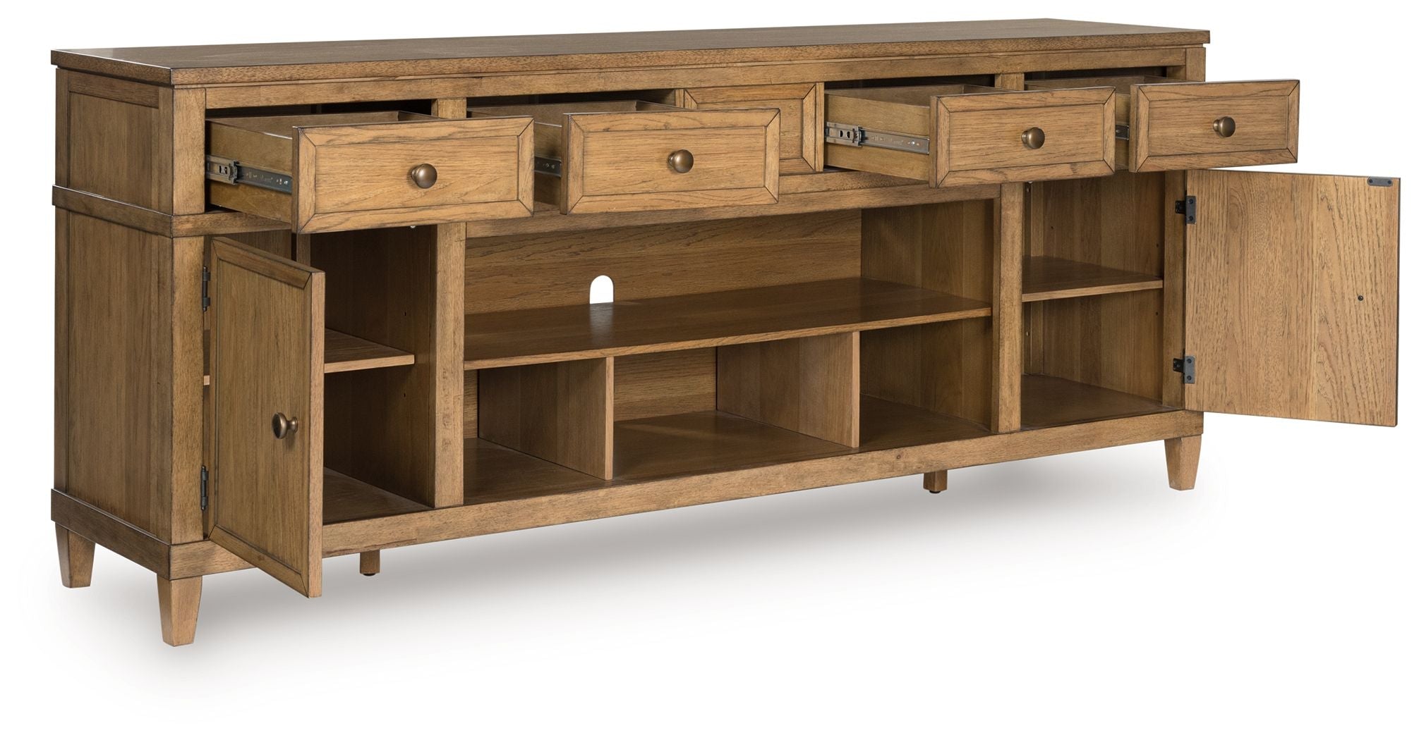 Sharlance - XL TV Stand With Fireplace Option - Light Brown - Image 3