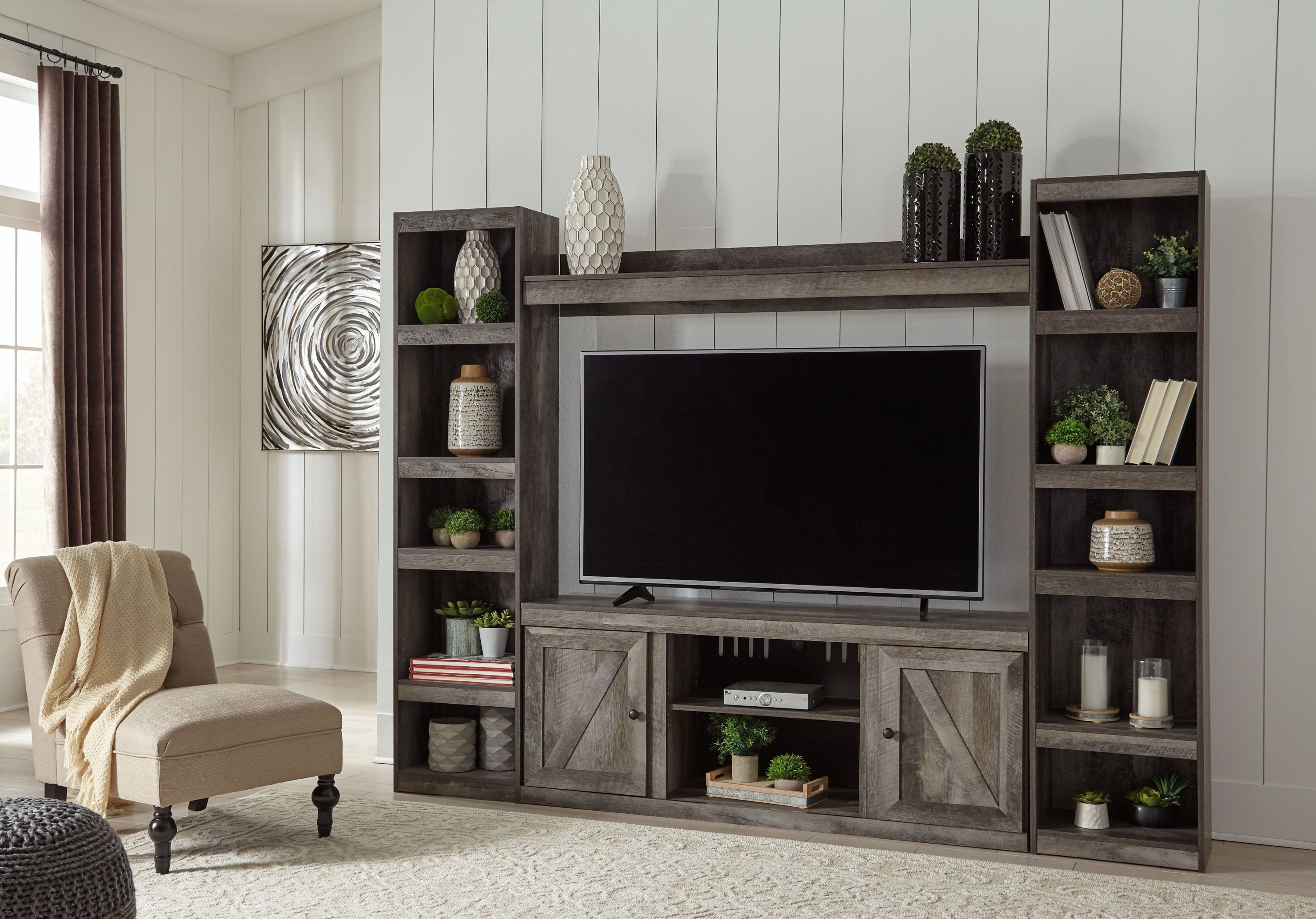 Wynnlow - 4-Piece Entertainment Center With LG TV Stand W/Fireplace Option - Gray - Image 3