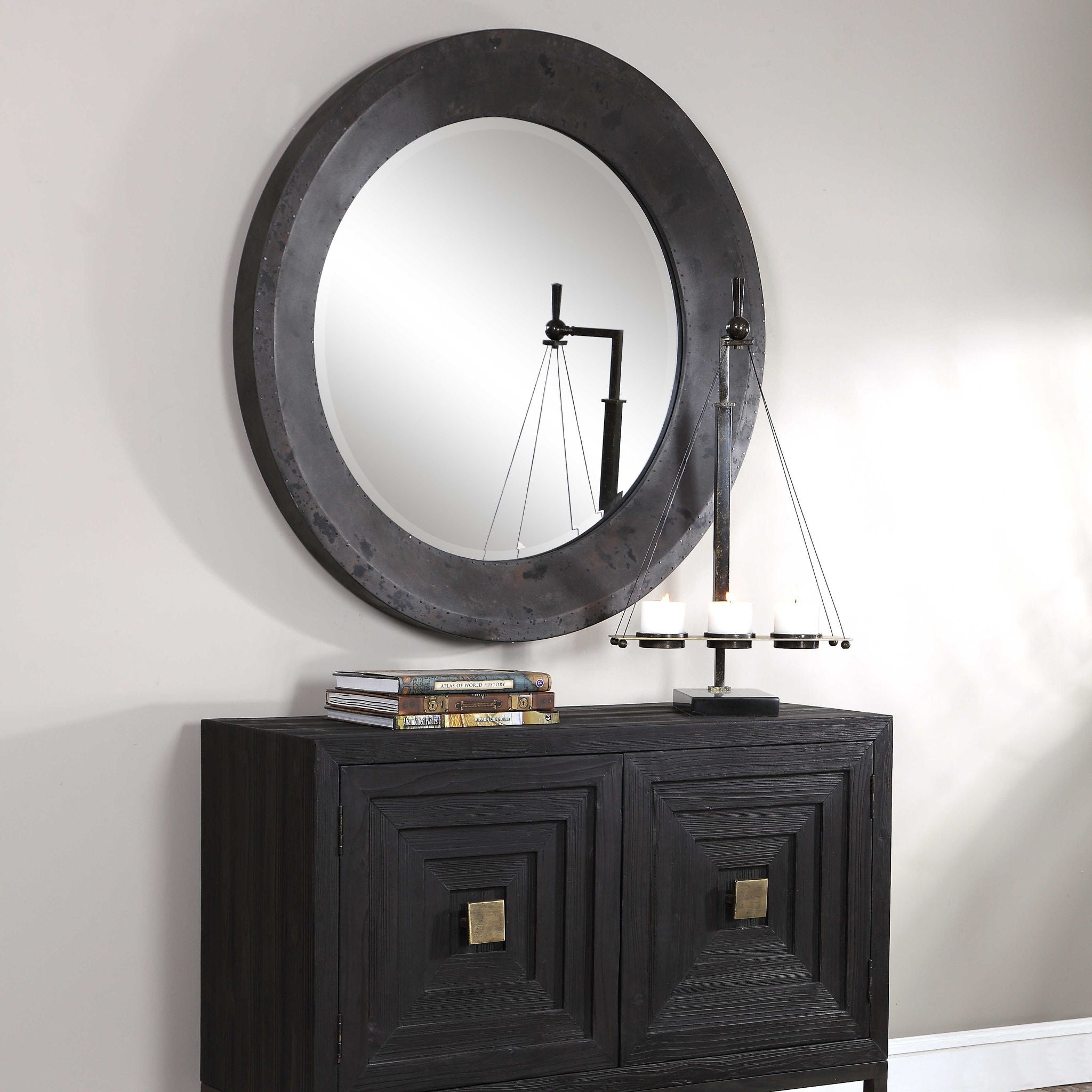 Frazier - Round Industrial Mirror - Black - Image 2