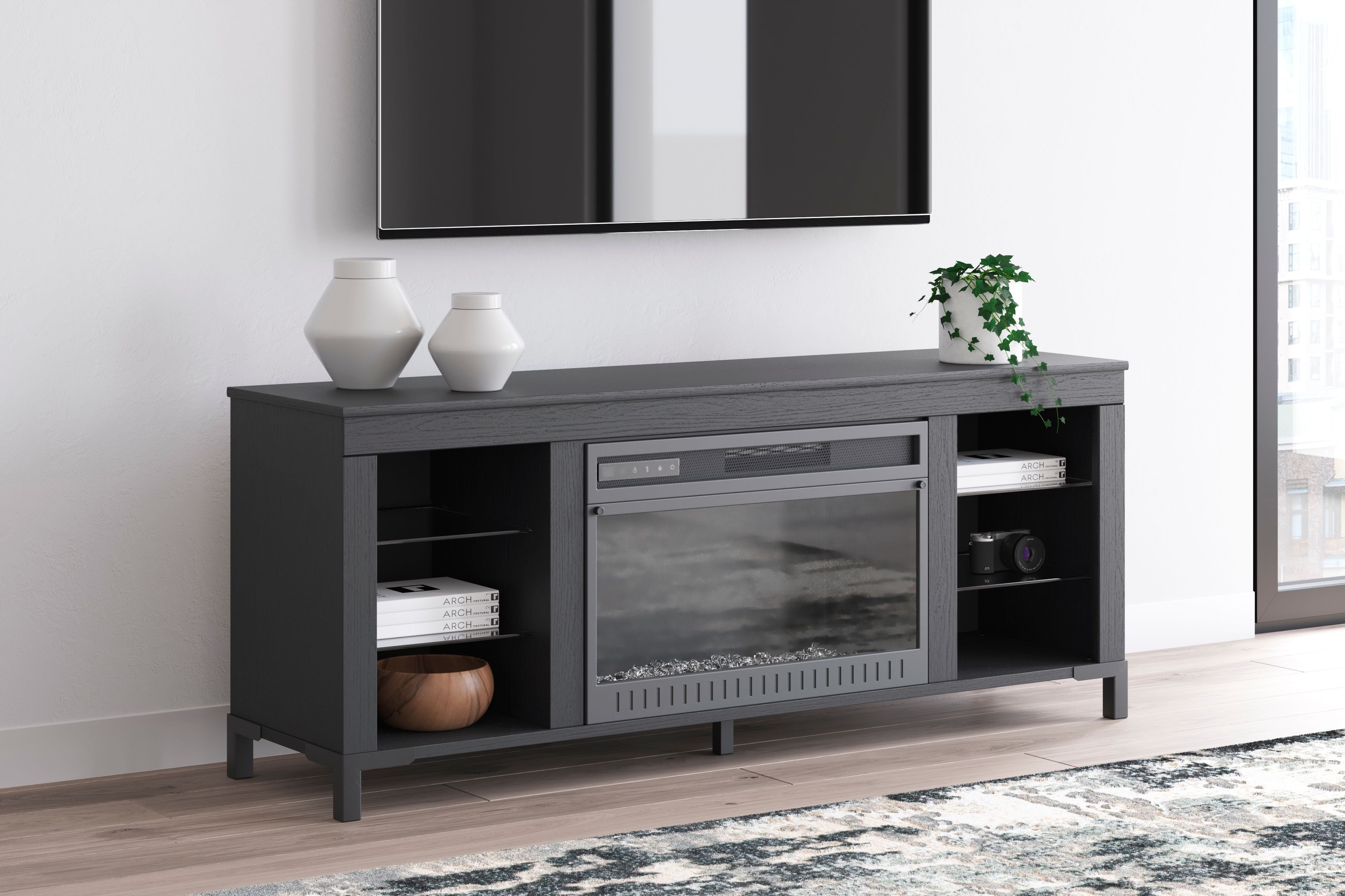 Cayberry - TV Stand With Fireplace - Black - Image 3