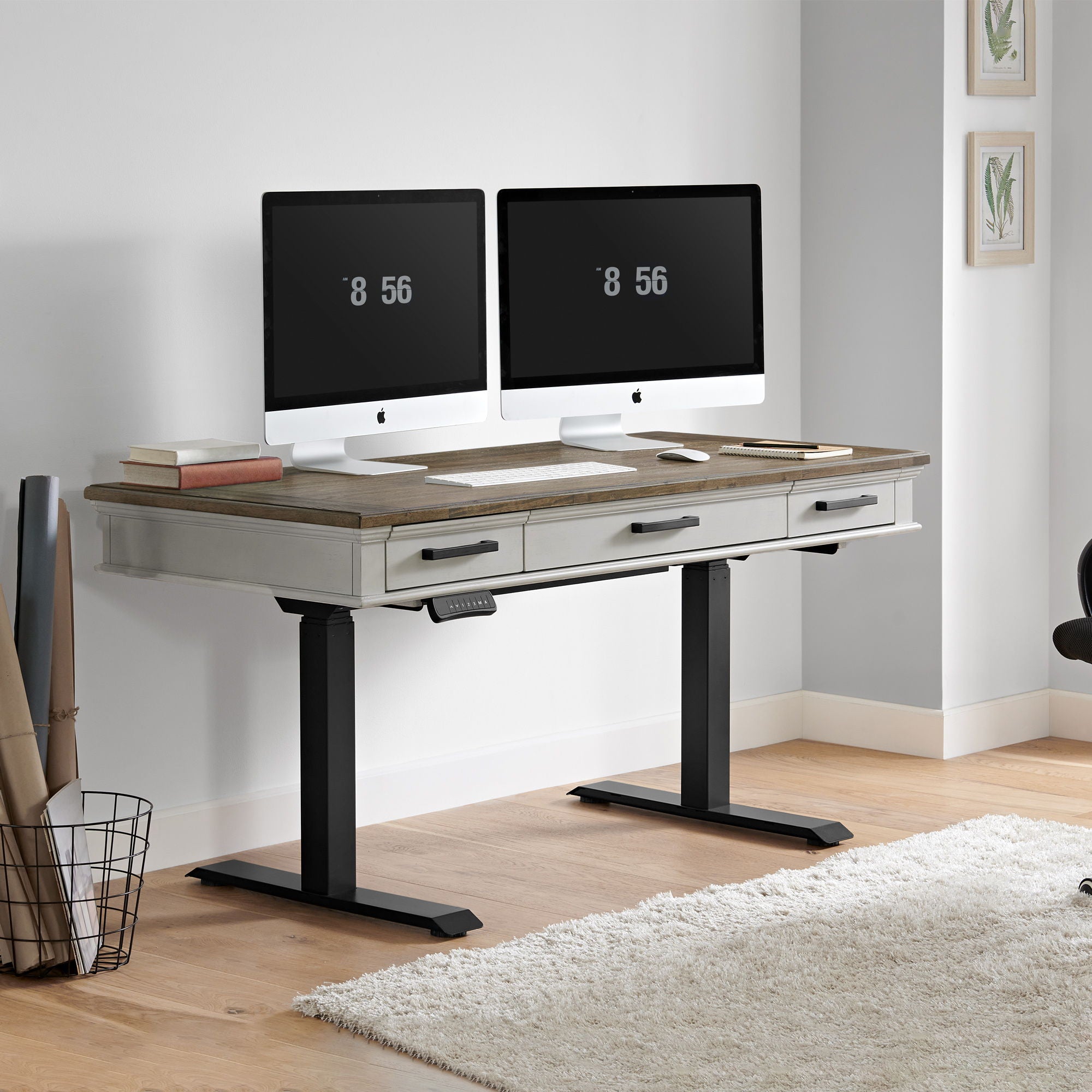 Drake - Lift Desk - Rustic White / French Oak - Image 3