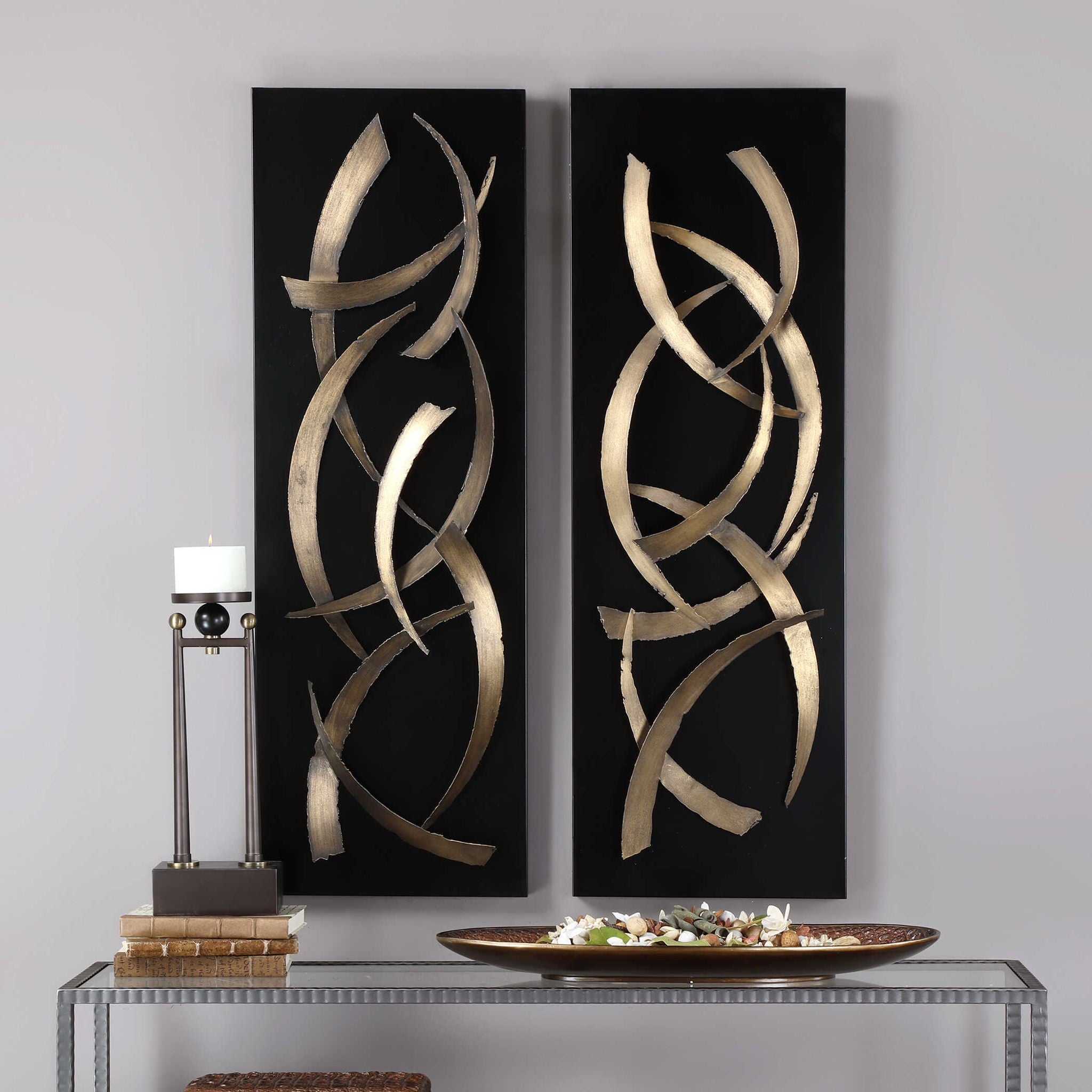 Brushstrokes - Metal Wall Art (Set of 2) - Black - Image 2