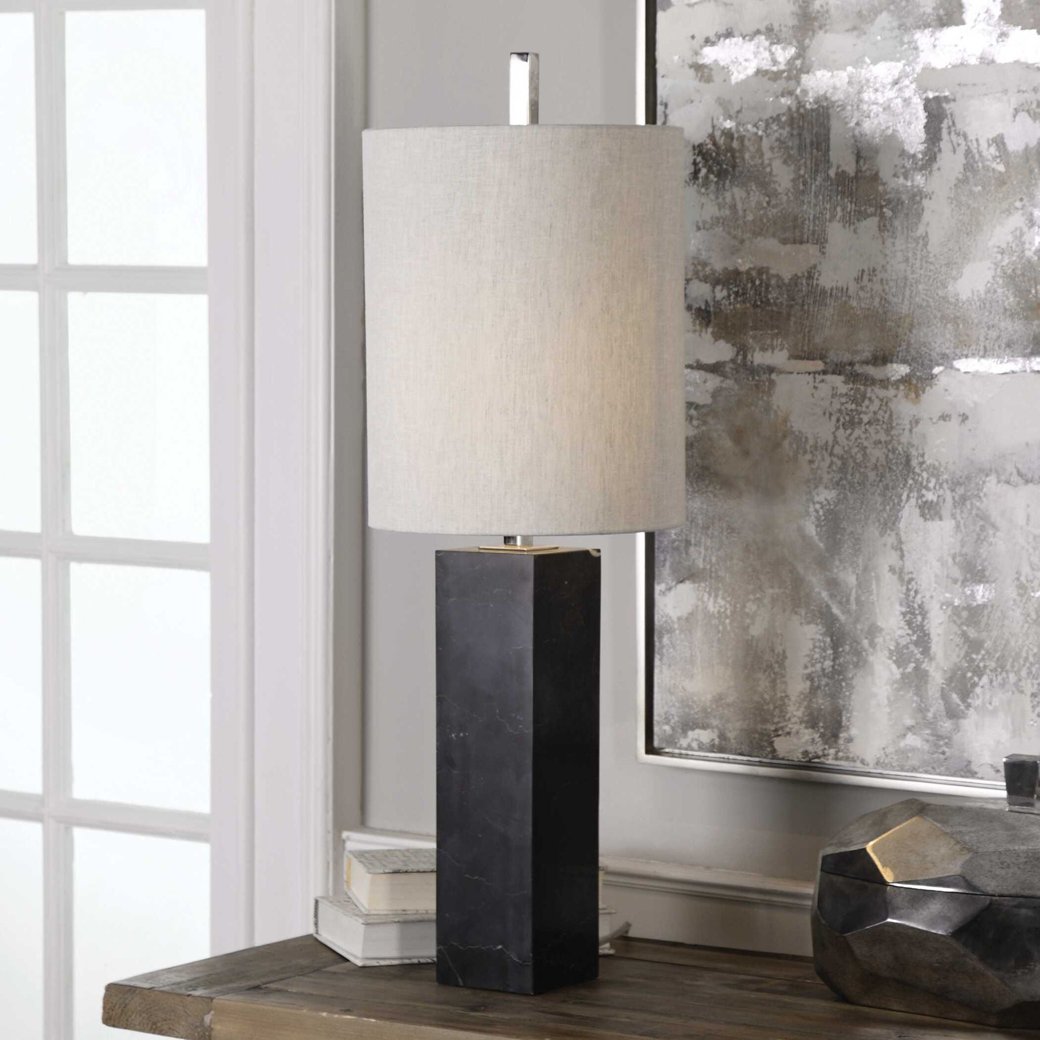Delaney - Marble Column Accent Lamp - Black - Image 2