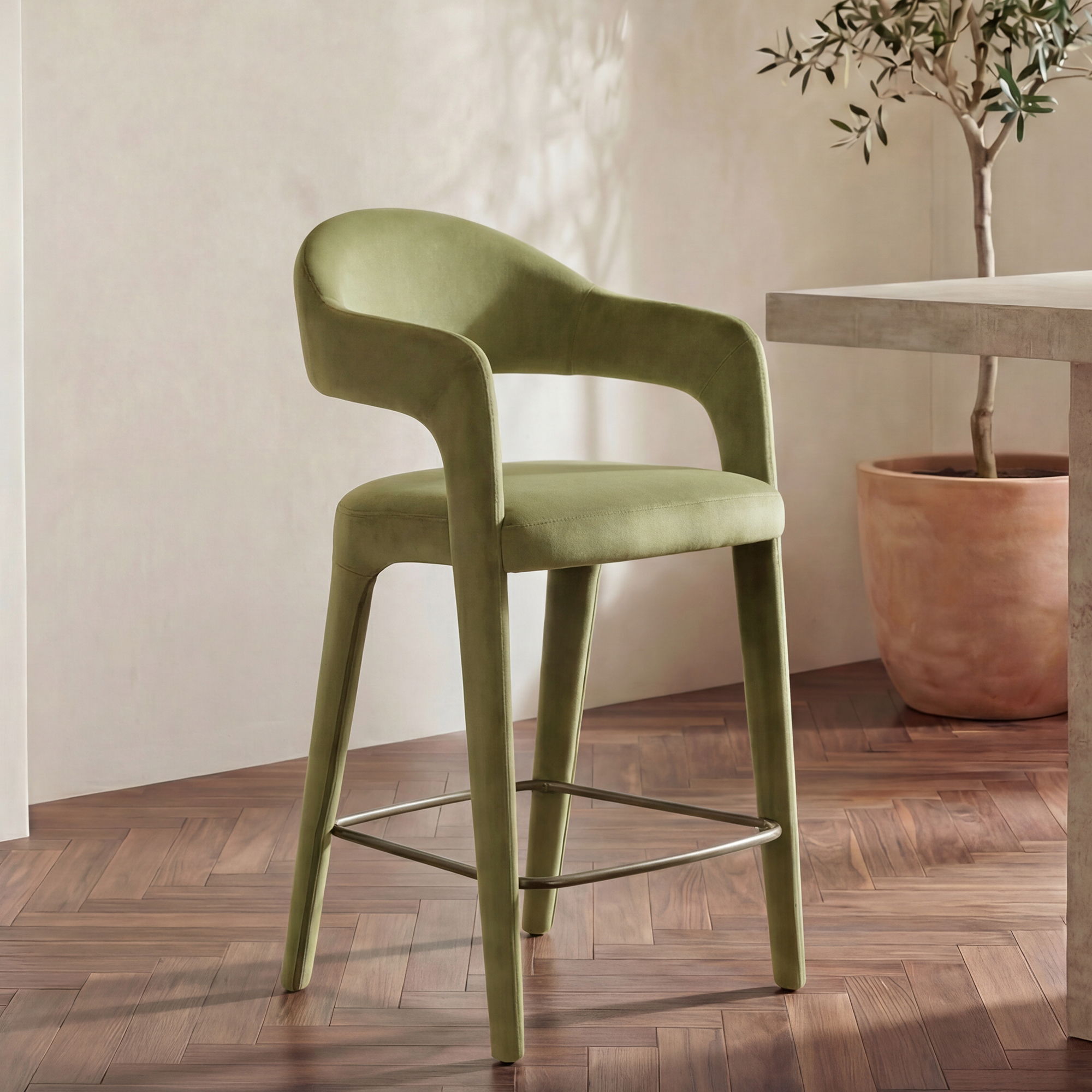 Martens - Counter Stool Velvet - Green - Image 1