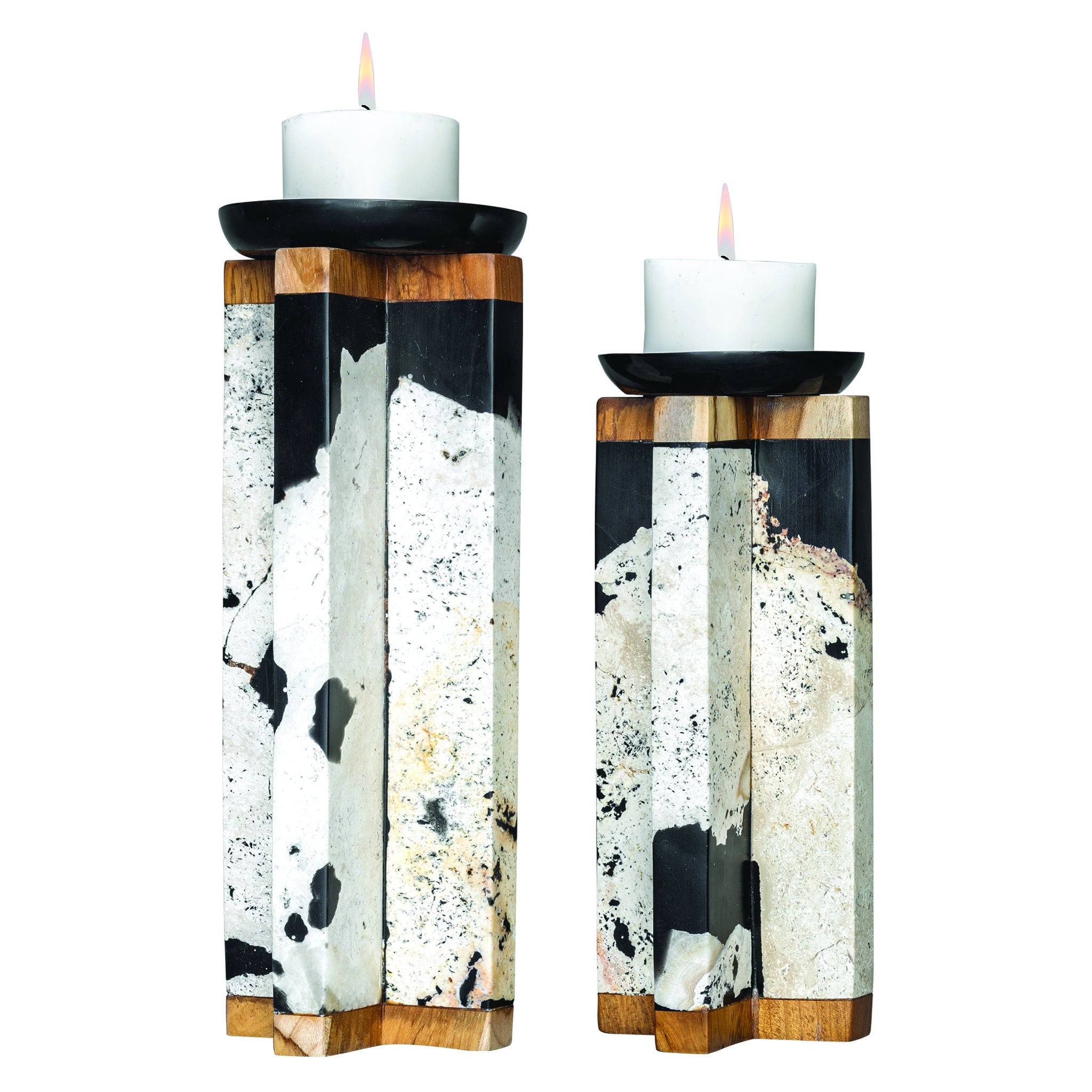 Illini - Stone Candleholders (Set of 2) - Black & White - Image 1