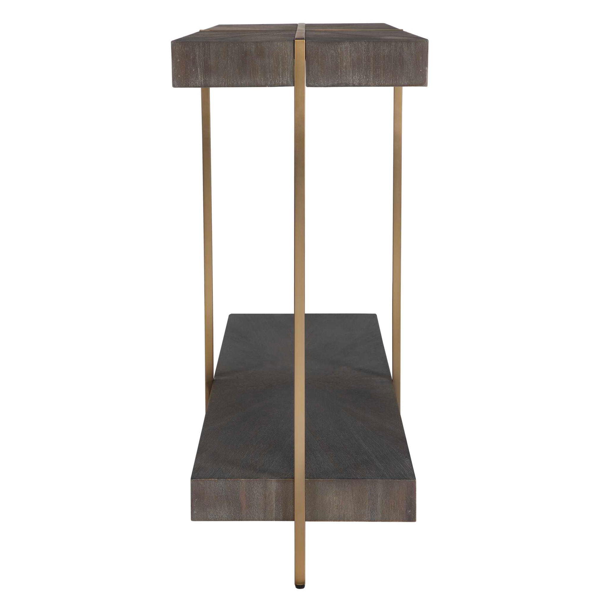 Taja - Modern Brass / Wood Console Table - Gold - Image 3