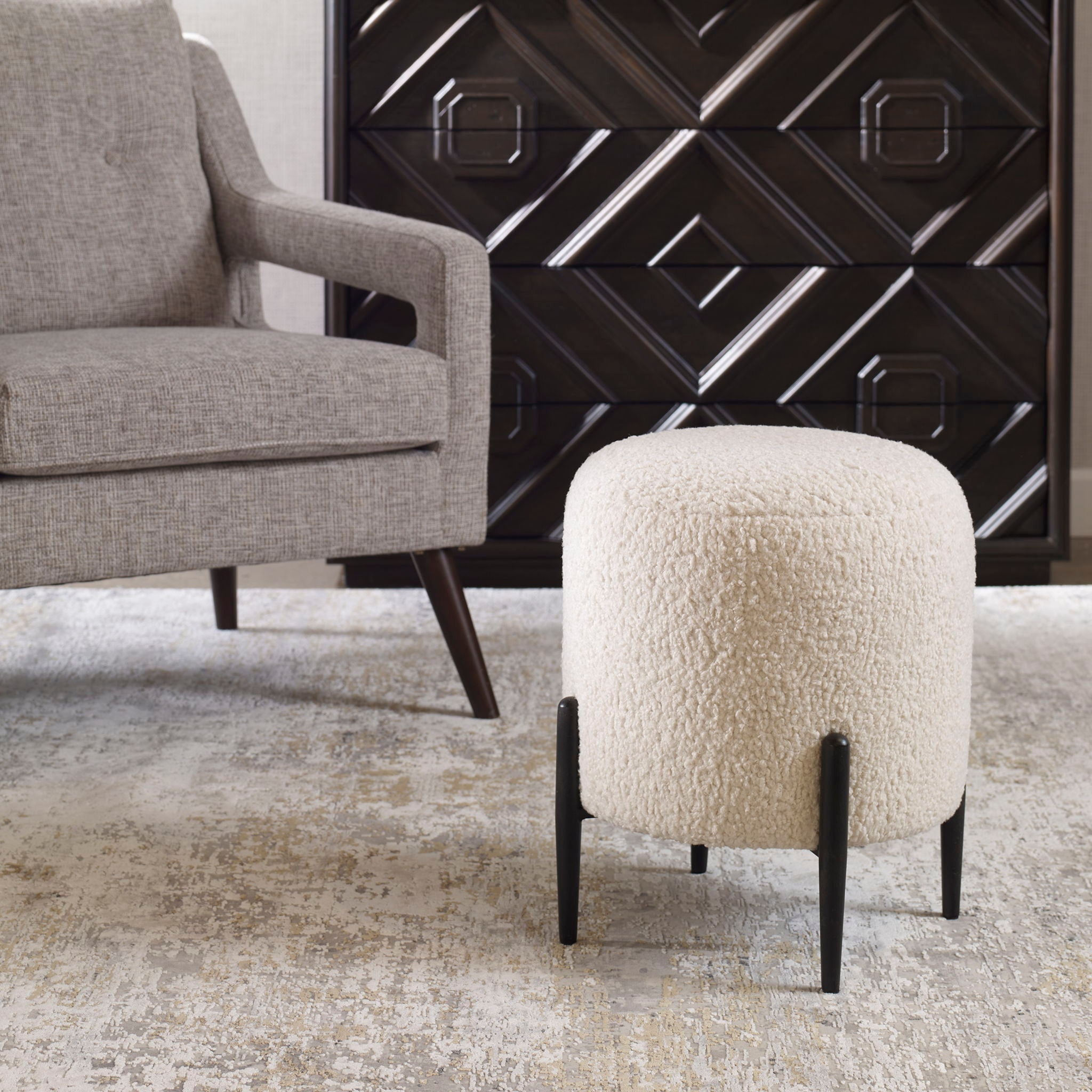 Arles - Shearling Brass Ottoman - Image 3