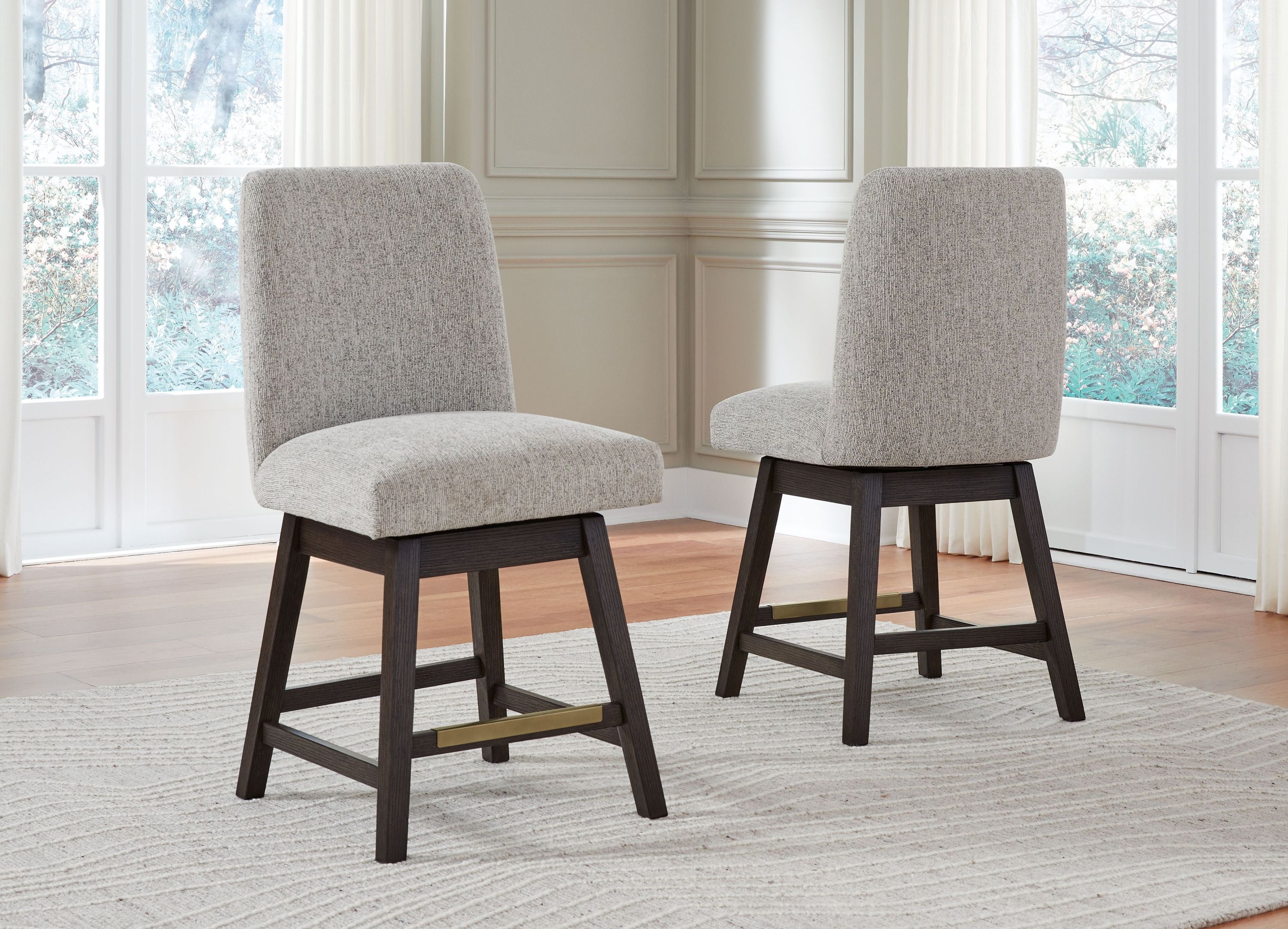 Burkhaus - Upholstered Swivel Barstool (Set of 2) - Beige / Dark Brown - Image 3